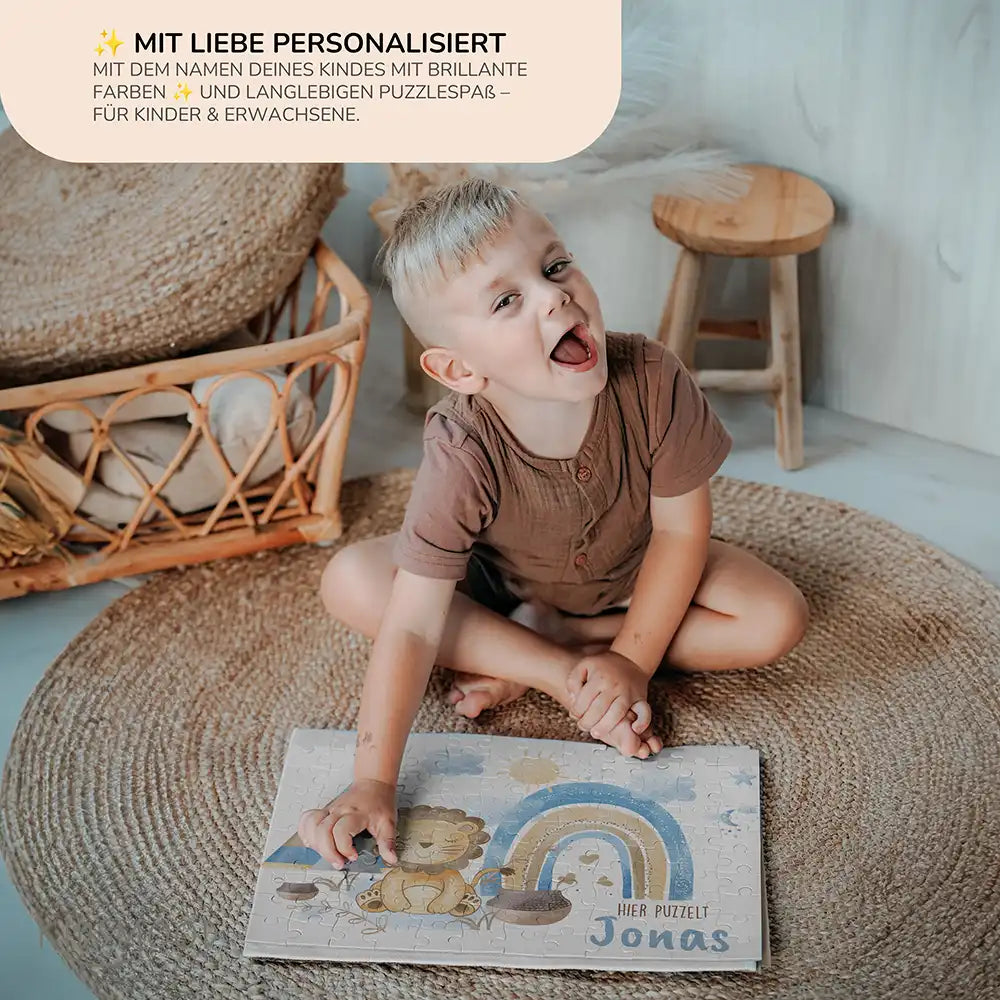 Kinderpuzzle personalisiert mit Namen - Löwe mit Regenbogen