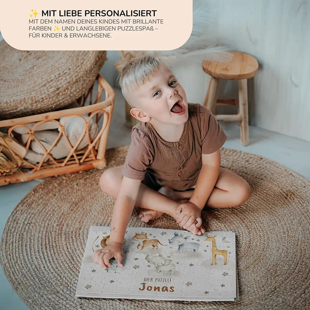 Kinderpuzzle personalisiert mit Namen - Wilde Safari