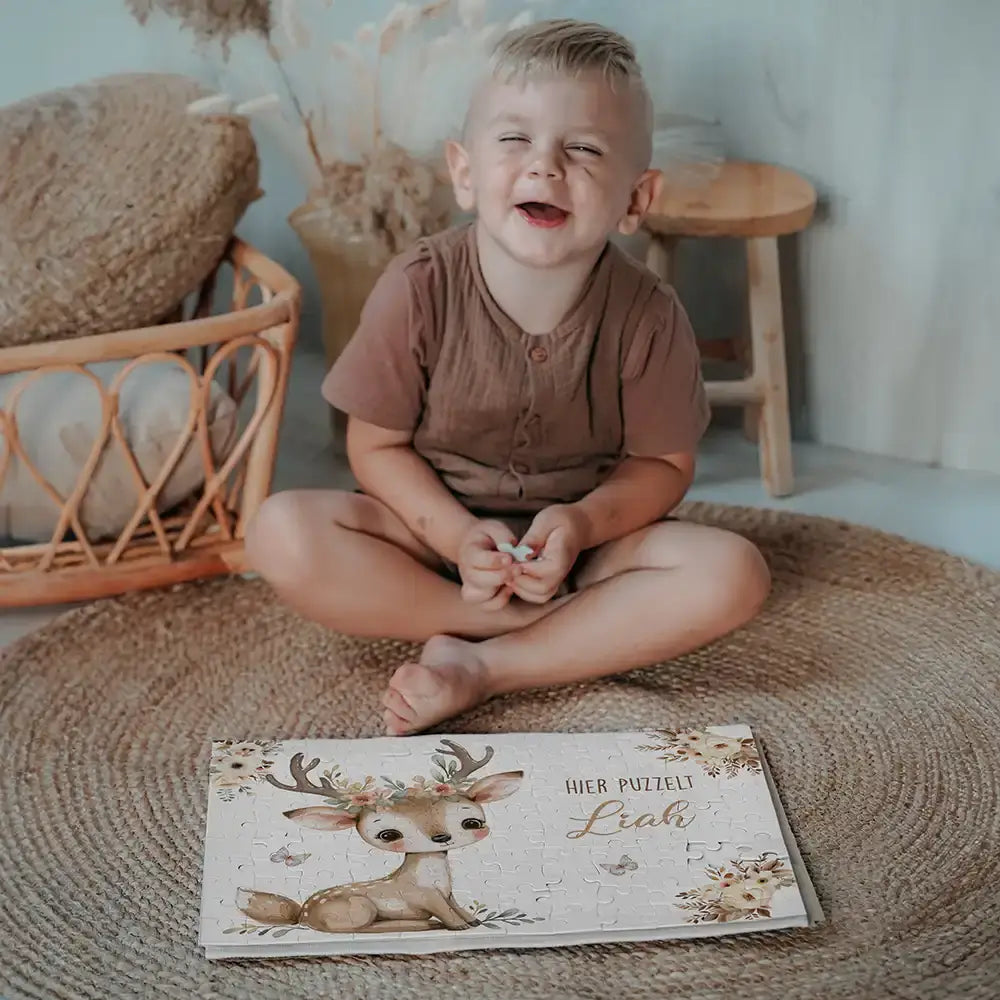 Kinderpuzzle personalisiert mit Namen - Baby Reh