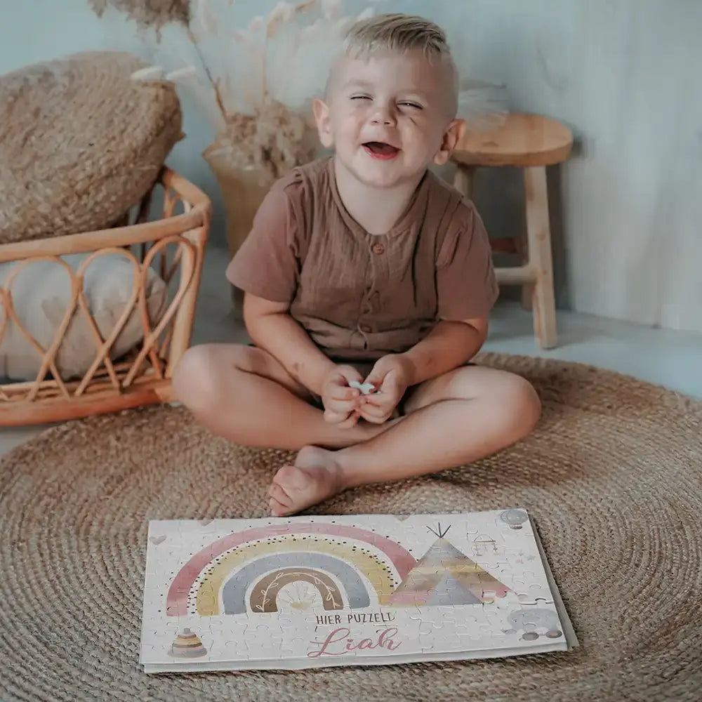 Kinderpuzzle personalisiert mit Namen - Regenbogen Tipi
