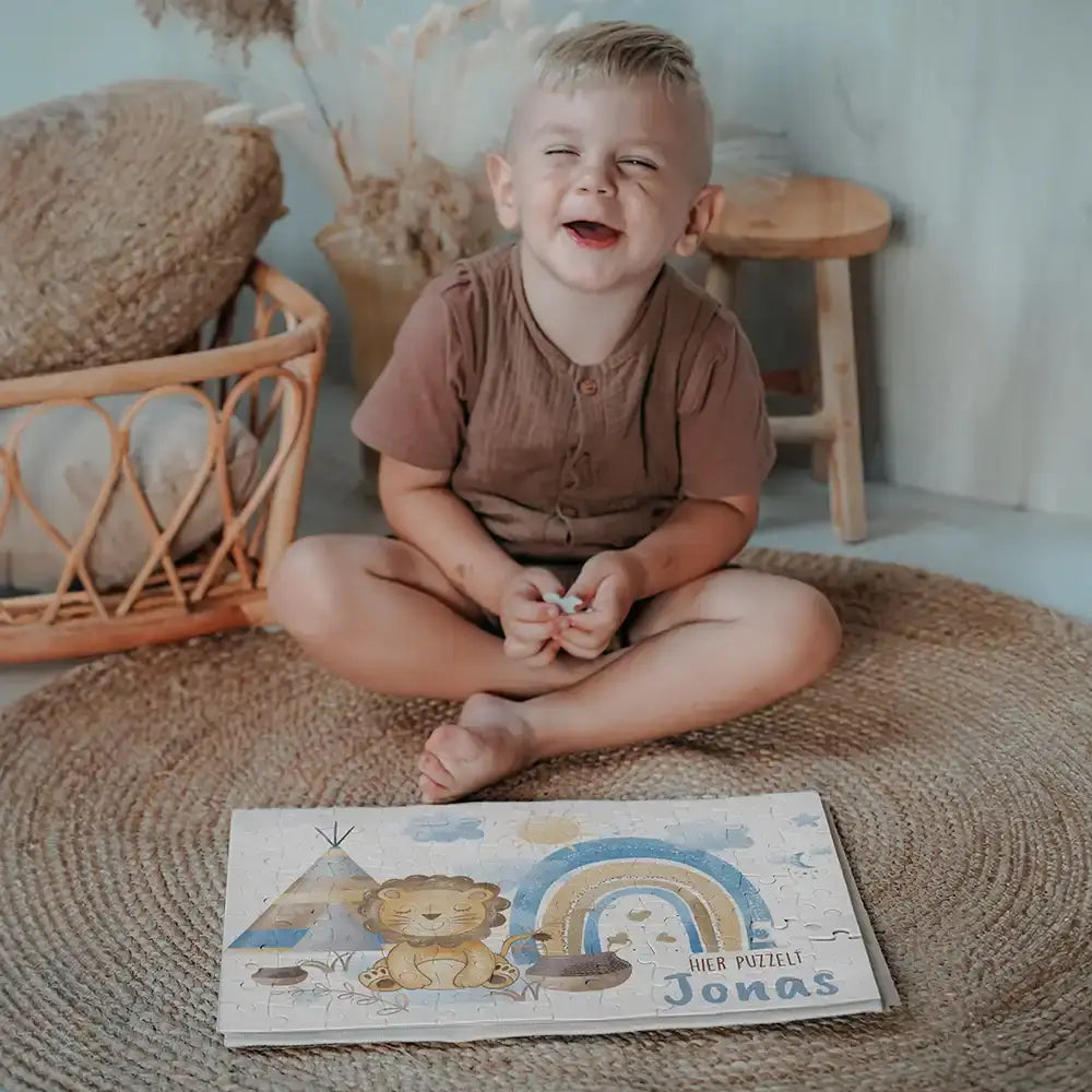 Kinderpuzzle personalisiert mit Namen - Löwe mit Regenbogen