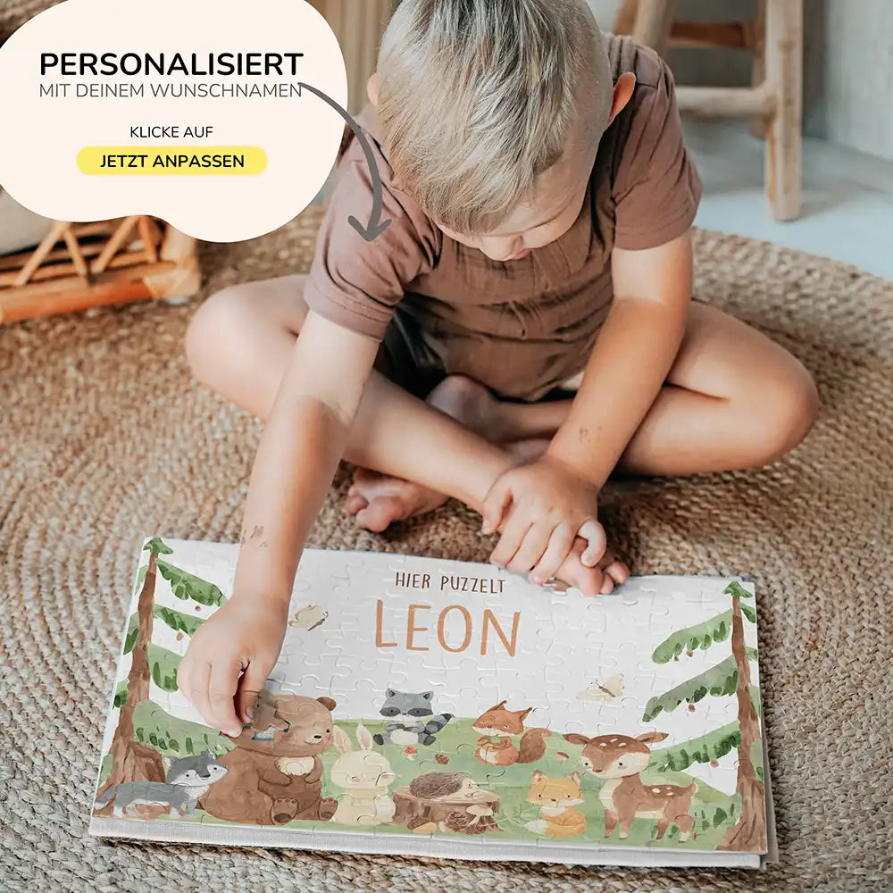 Kinderpuzzle personalisiert mit Namen - niedliche Waldtiere