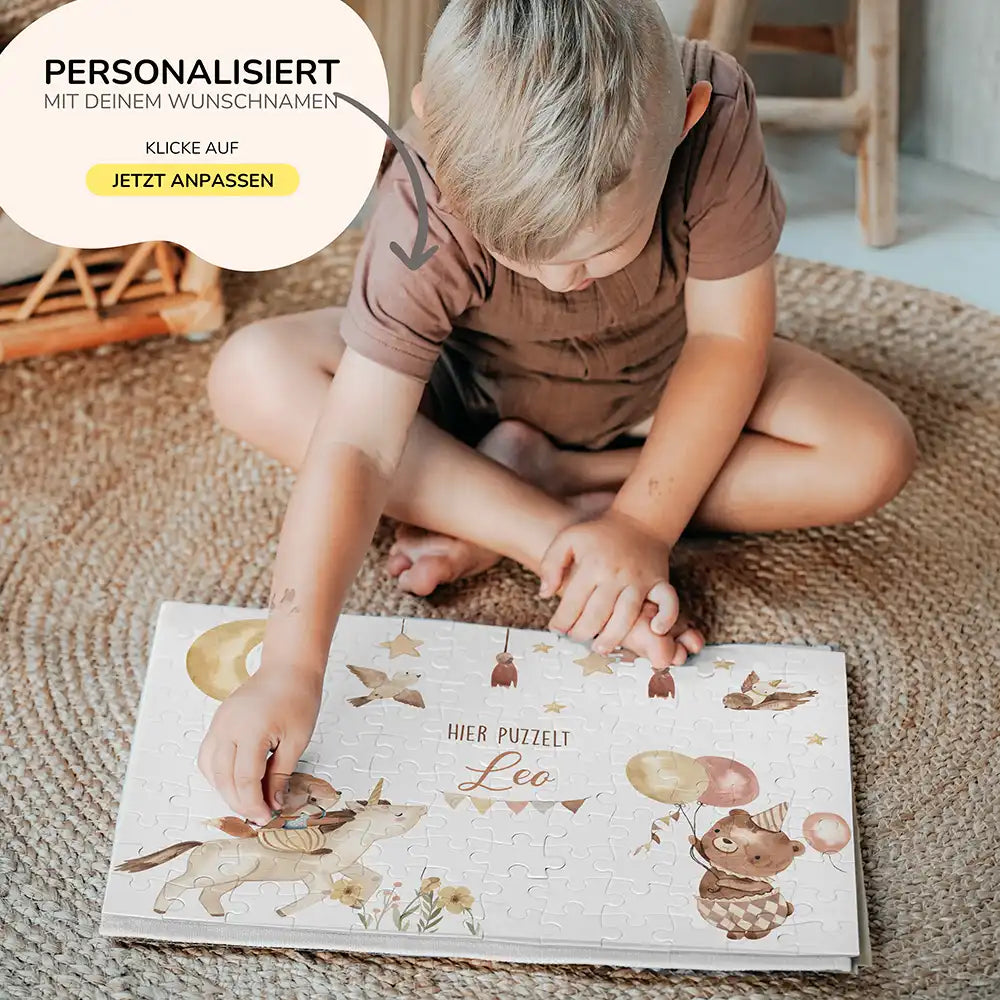 Kinderpuzzle personalisiert mit Namen - Zauberhafte Tiere
