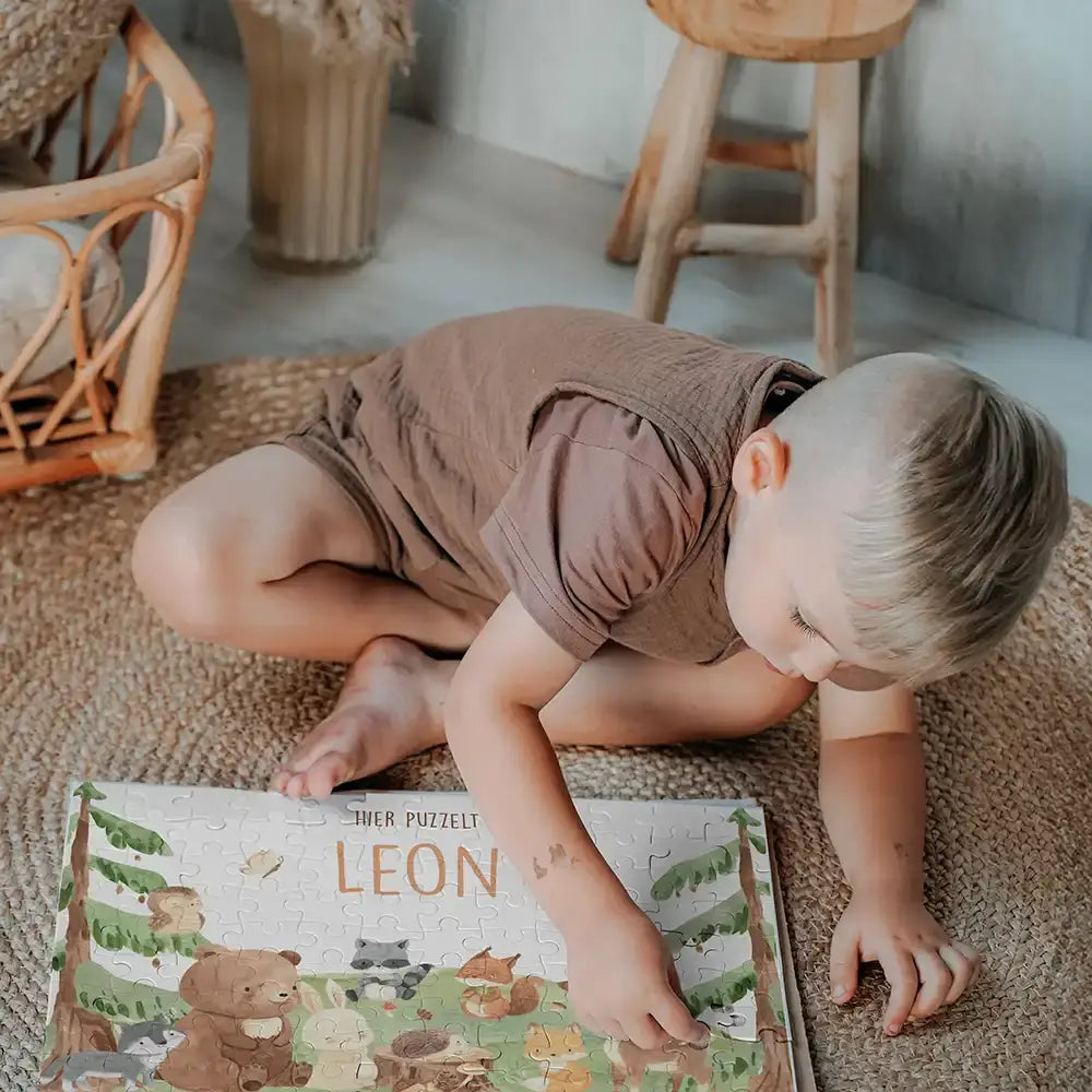 Kinderpuzzle personalisiert mit Namen - niedliche Waldtiere