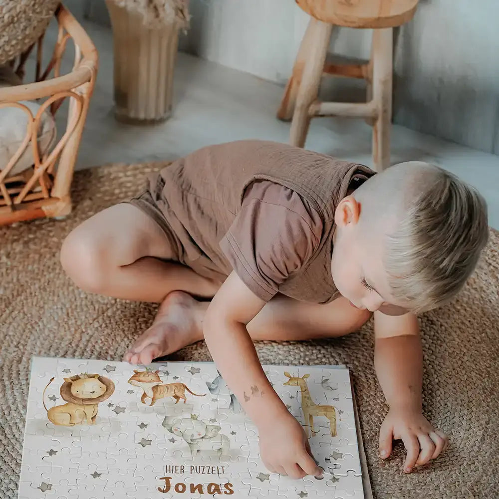 Kinderpuzzle personalisiert mit Namen - Wilde Safari