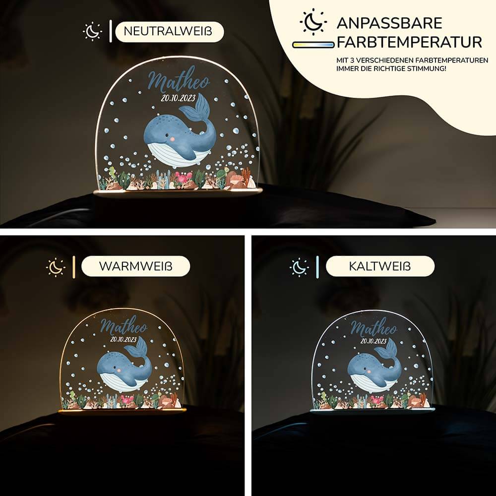 LED Nachtlicht Kinder personalisiert - Wal im Meer