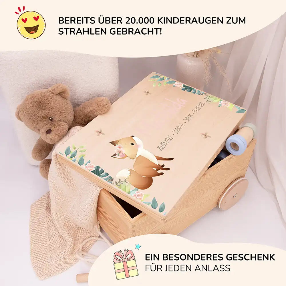 Spielzeugkiste mit Rädern personalisiert - Fuchs