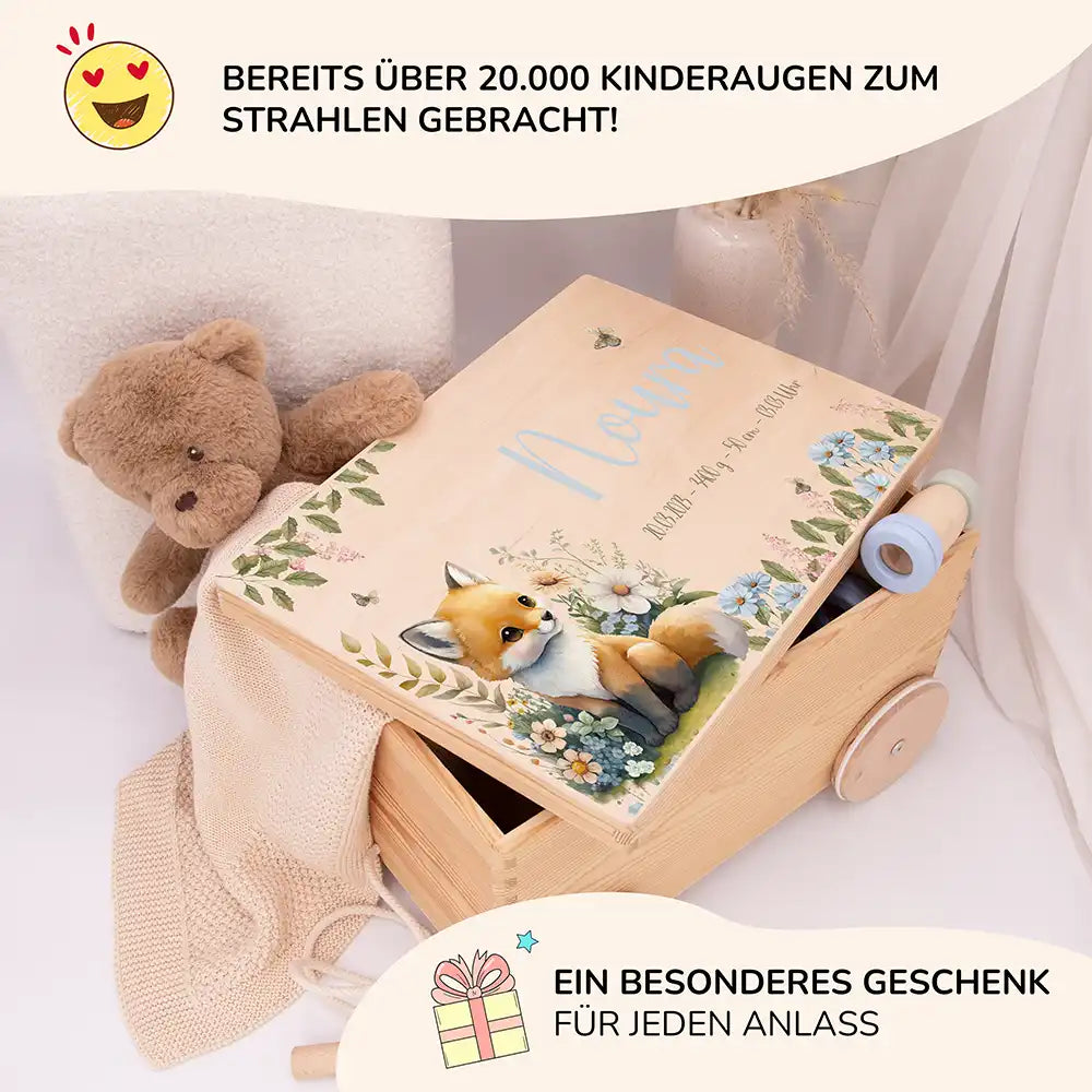 Spielzeugkiste mit Rädern personalisiert - Fuchs