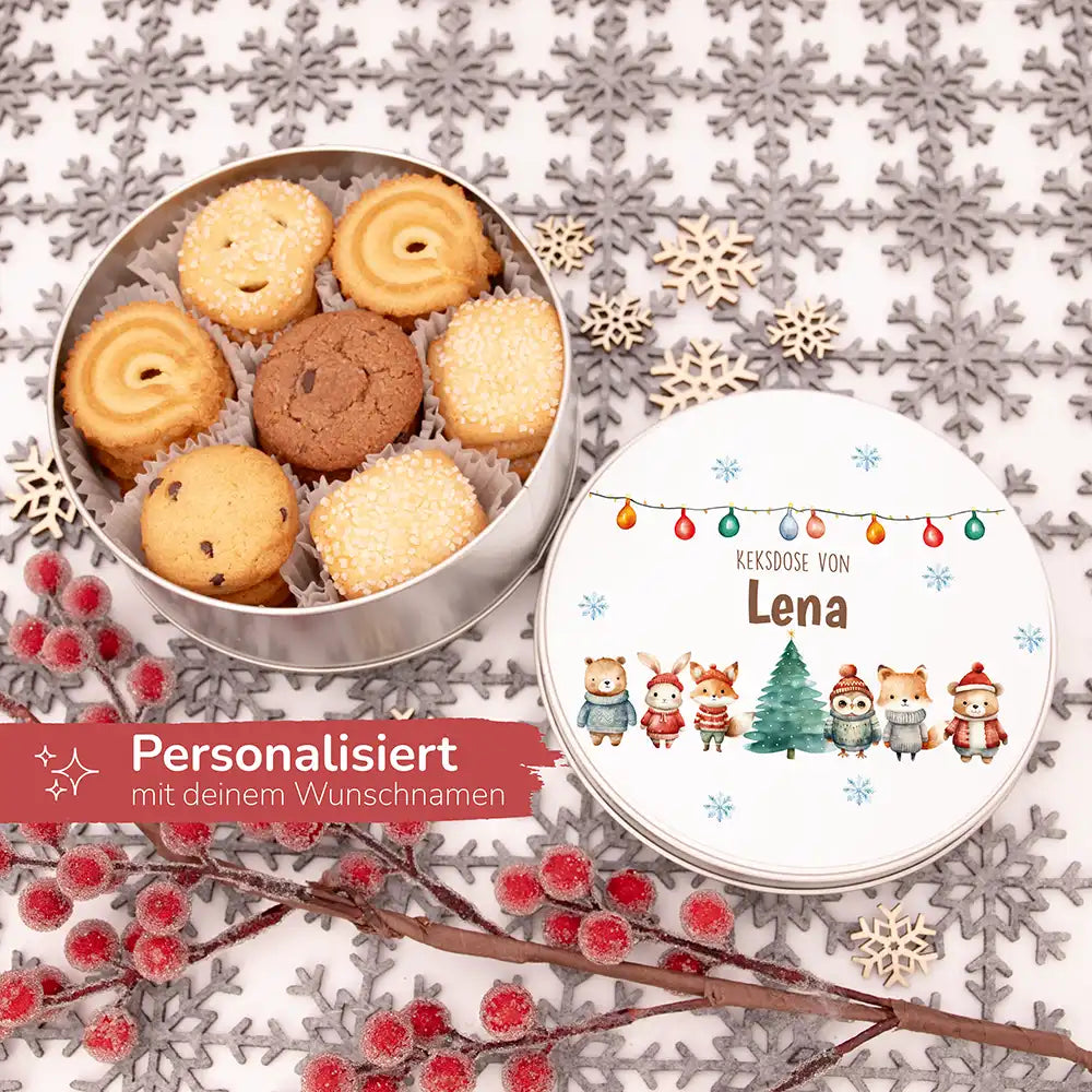 Keksdose aus Metal personalisiert - Winterwald-Freunde