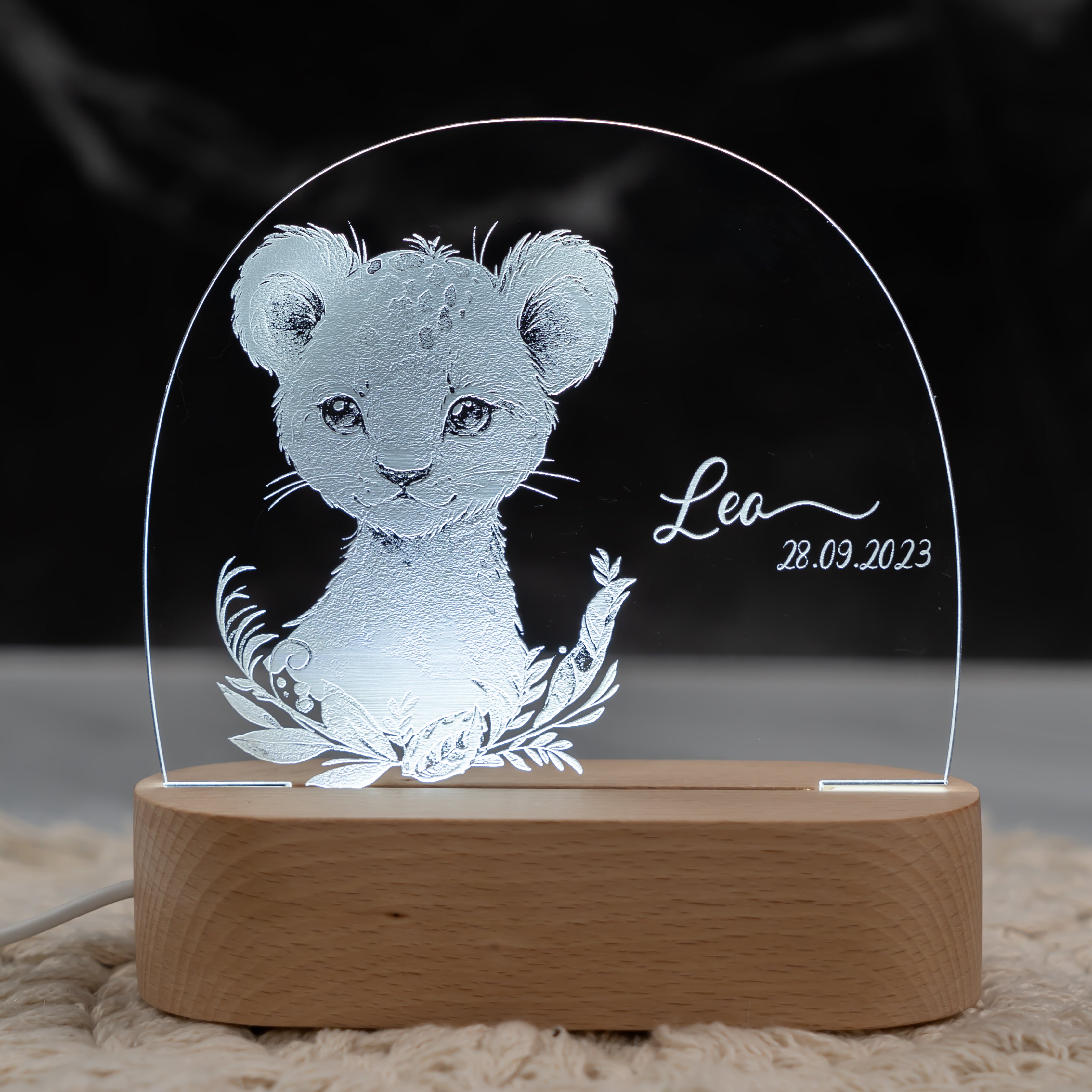 Personalisierte Nachtlampe für Kinder - Baby Löwe - Name und Geburtsdatum