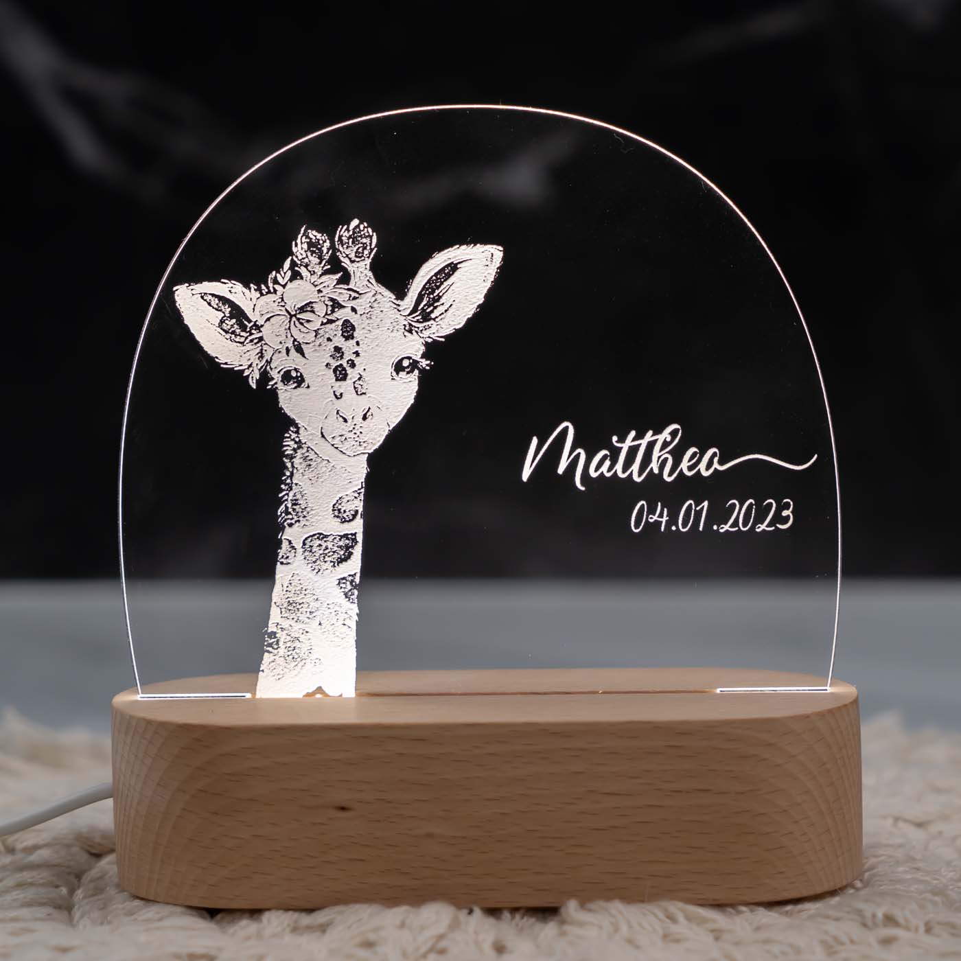 Personalisierte Nachtlampe für Kinder - Girafe - Name und Geburtsdatum