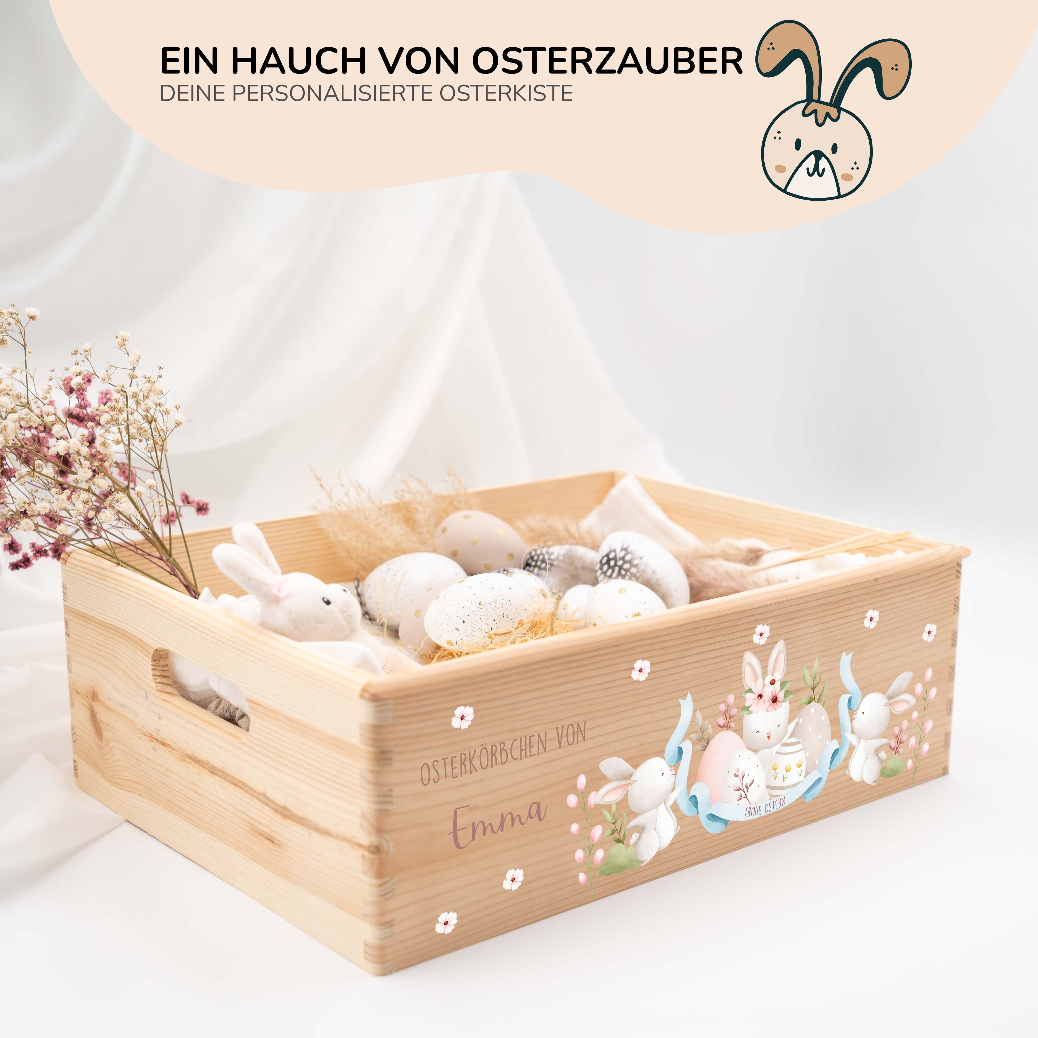 Osterkiste Holz personalisiert - Häschentanz