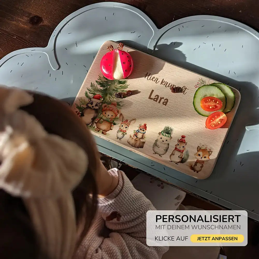 Frühstücksbrettchen Weihnachten - Tierfamilie