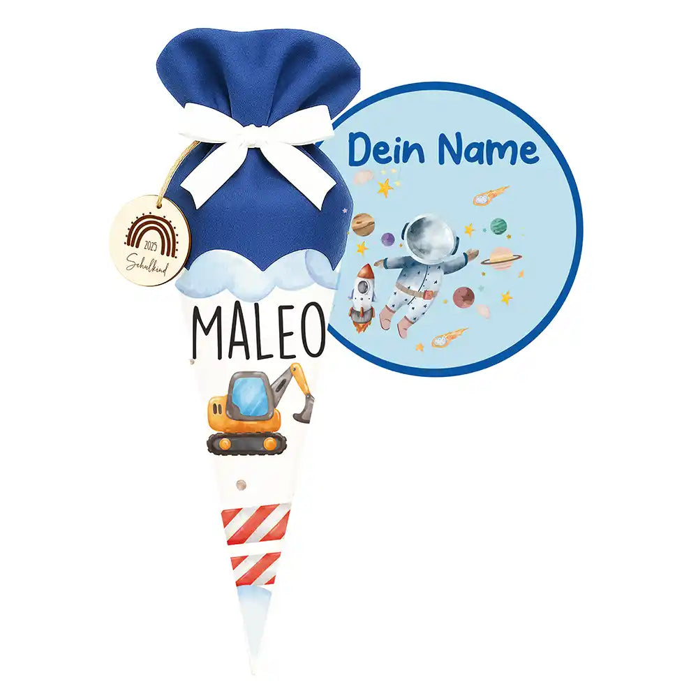 Personalisierte Schultüte mit Namen -  Bagger