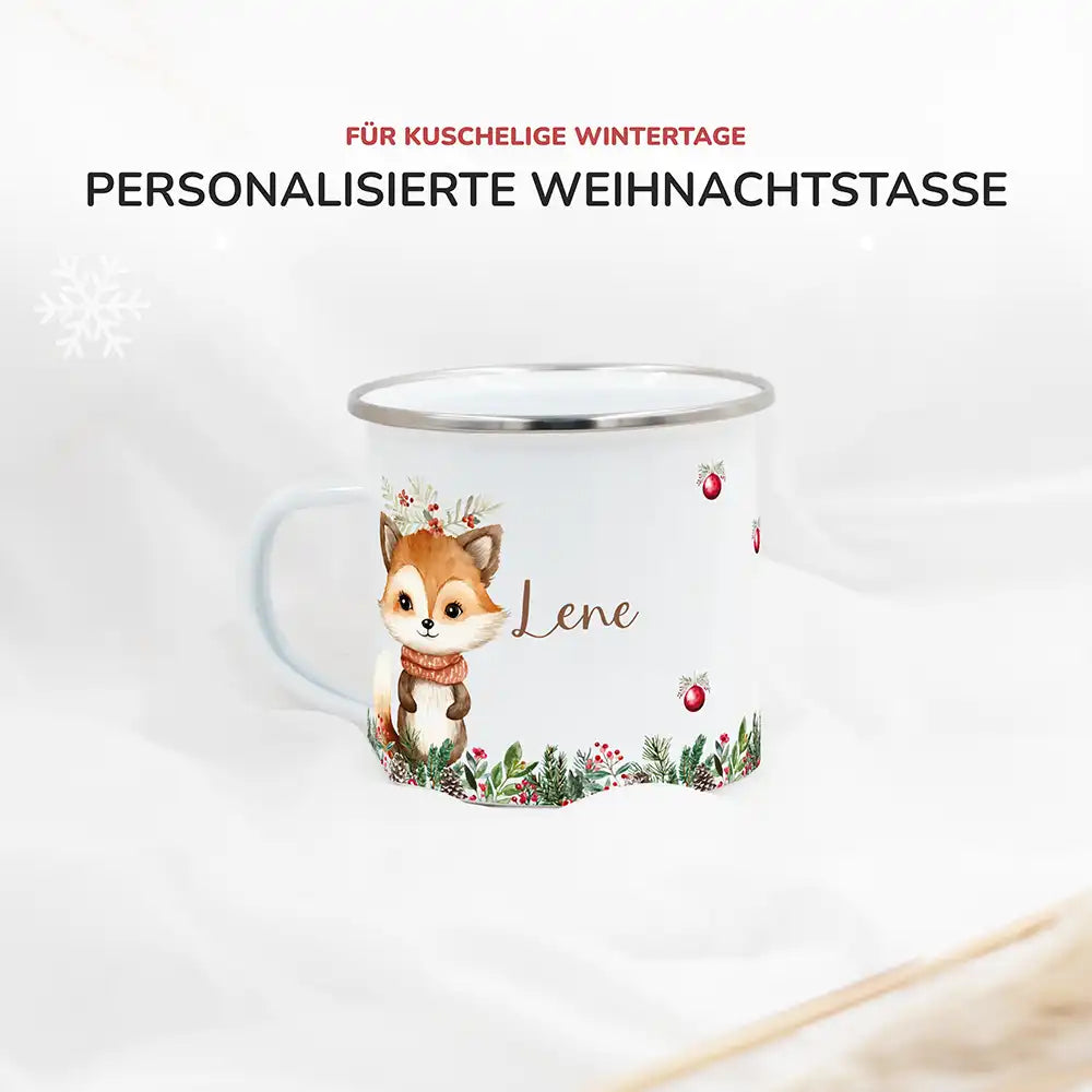 Emaille Tasse personalisiert Weihnachten - Fuchs