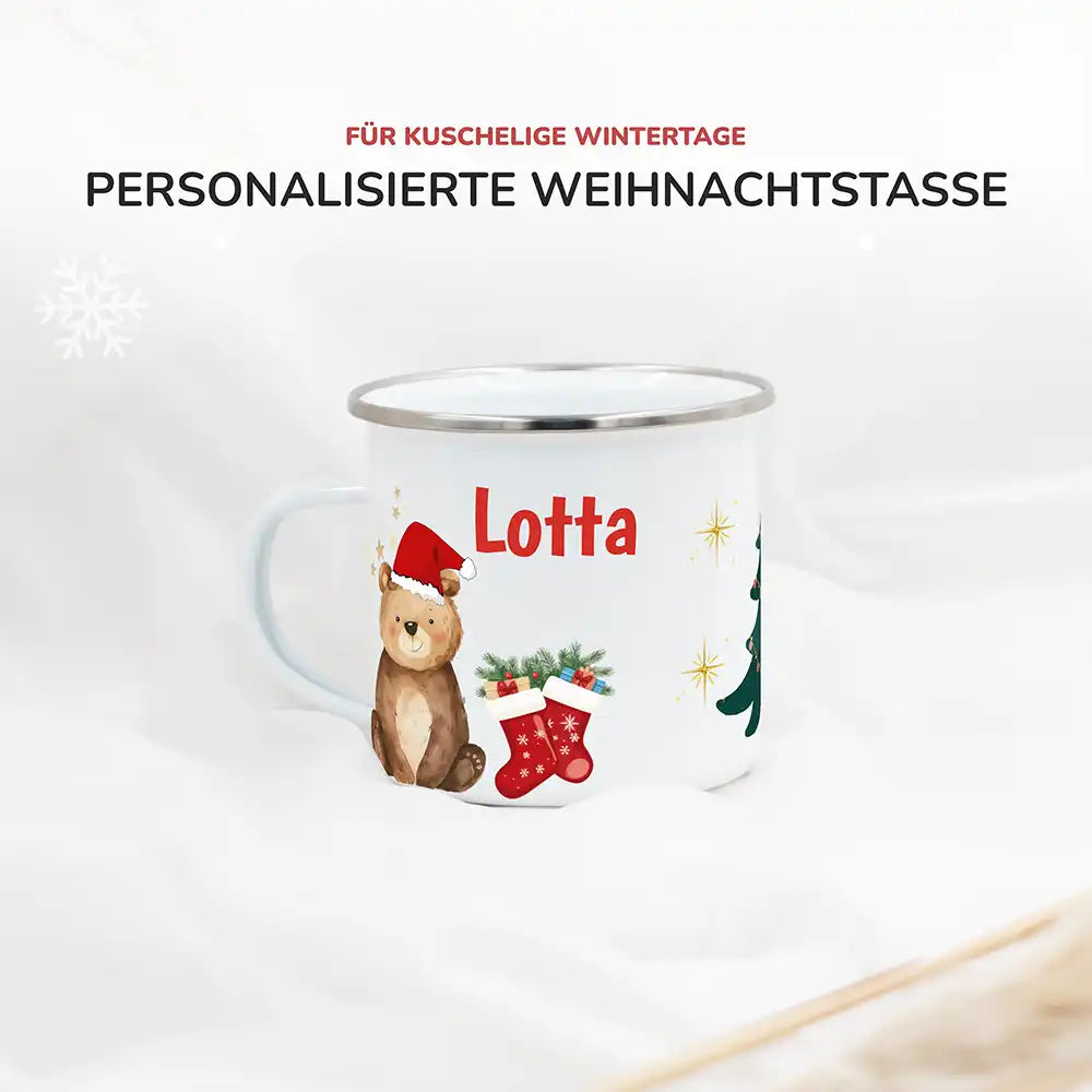 Emaille Tasse personalisiert Weihnachten - Weihnachtsbär