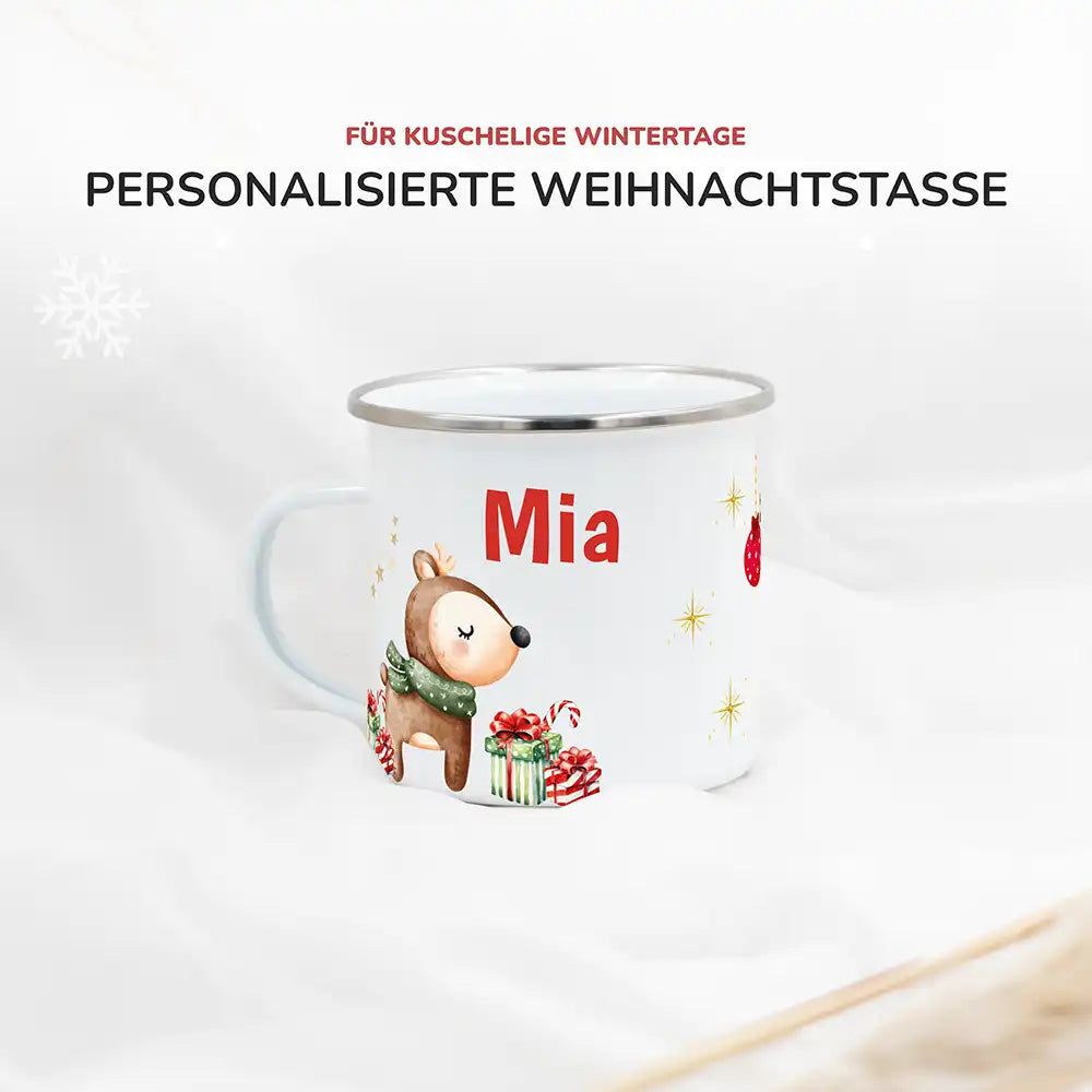 Emaille Tasse personalisiert Weihnachten - Reh