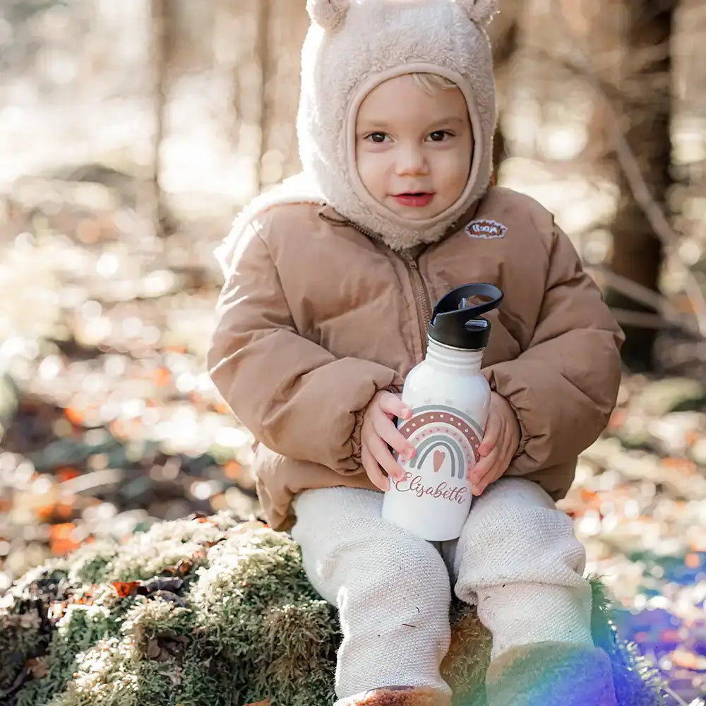 Trinkflaschen Kinder Edelstahl - Regenbogen - Personalisierbar mit Namen
