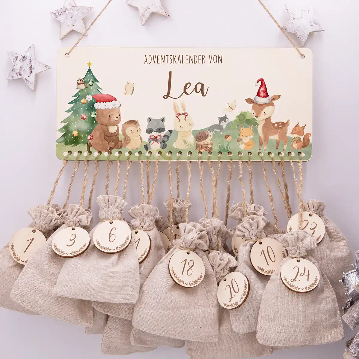 Personalisierbarer Adventskalender farbig - Niedliche Waldtiere