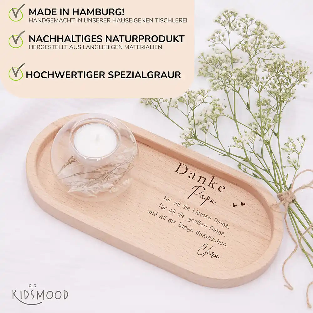 Personalisiertes Holz-Serviertablett "Danke Papa" - Vatertag Geschenk