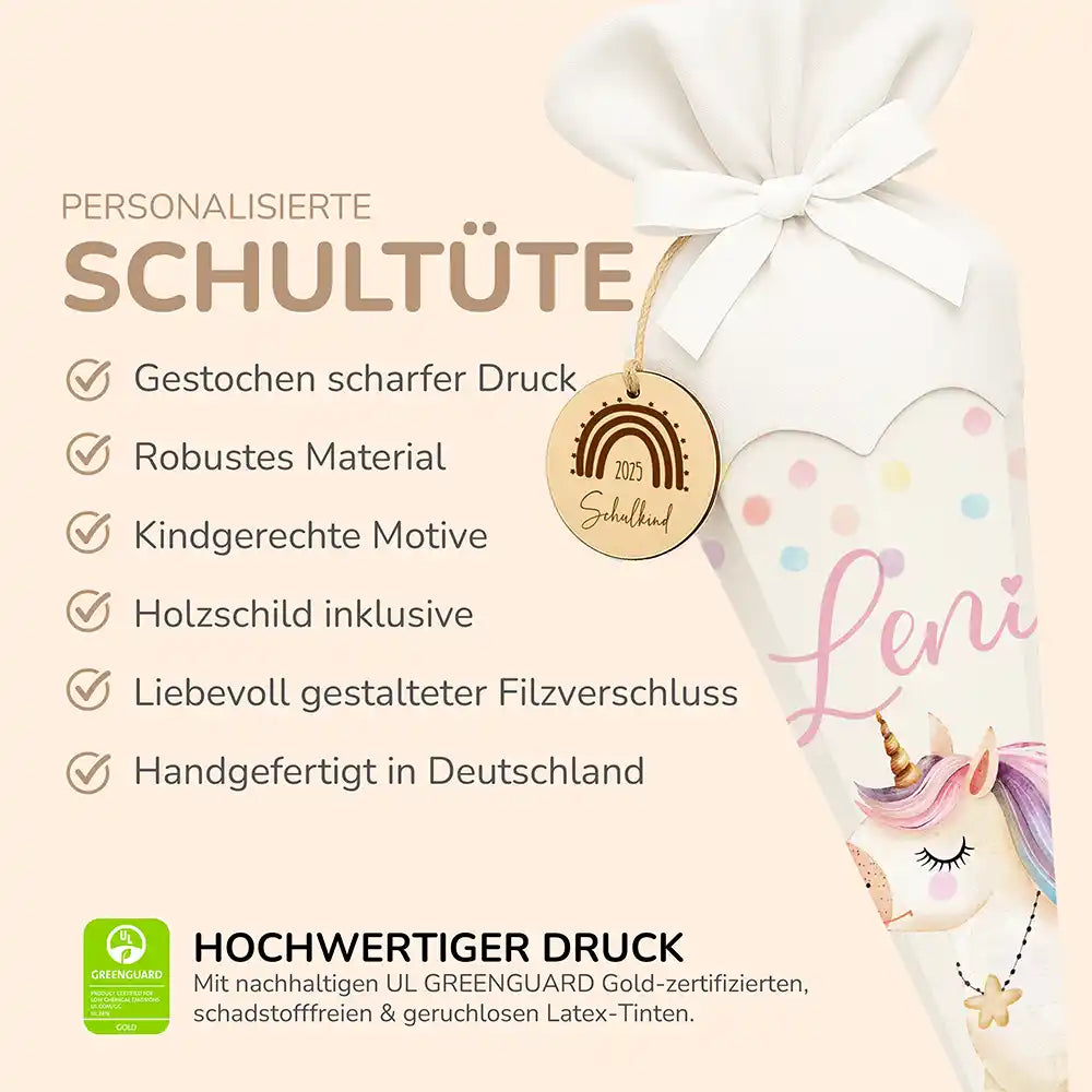 Personalisierte Schultüte mit Namen - Einhorn