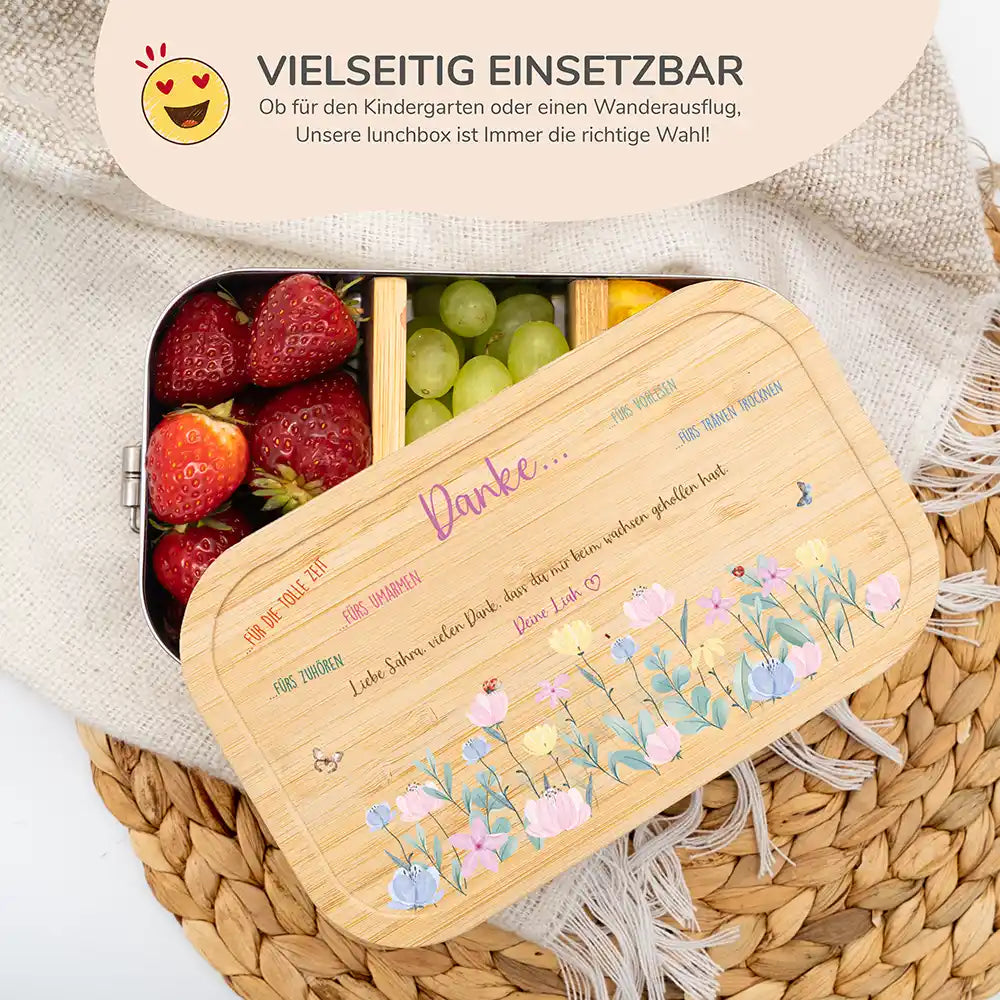 brotdose mit blumenwiese motiv und individuellem namen