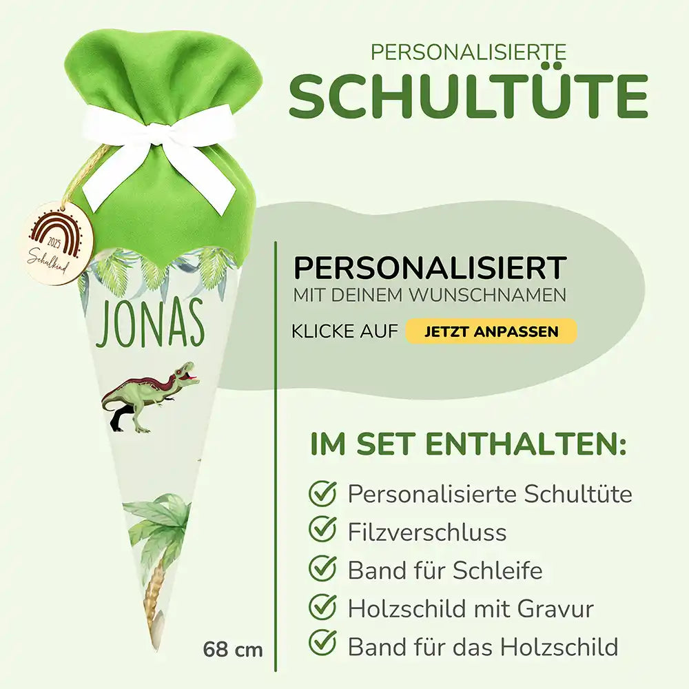 Personalisierte Schultüte mit Namen - Dino