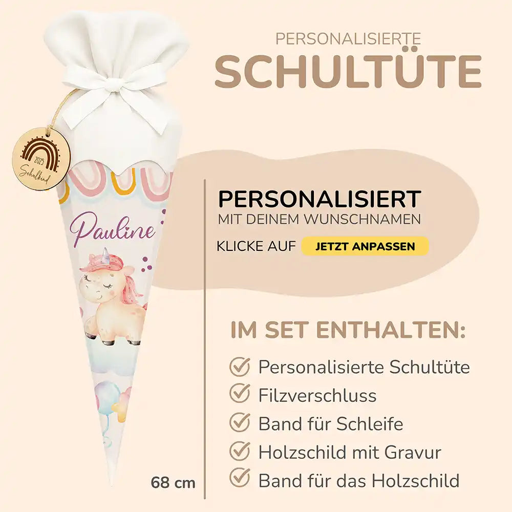 Personalisierte Schultüte mit Namen - zauberhaftes Einhorn