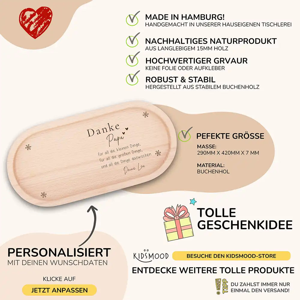 Holz-Serviertablett Papa-Weihnachtsgeschenk - Danke Papa