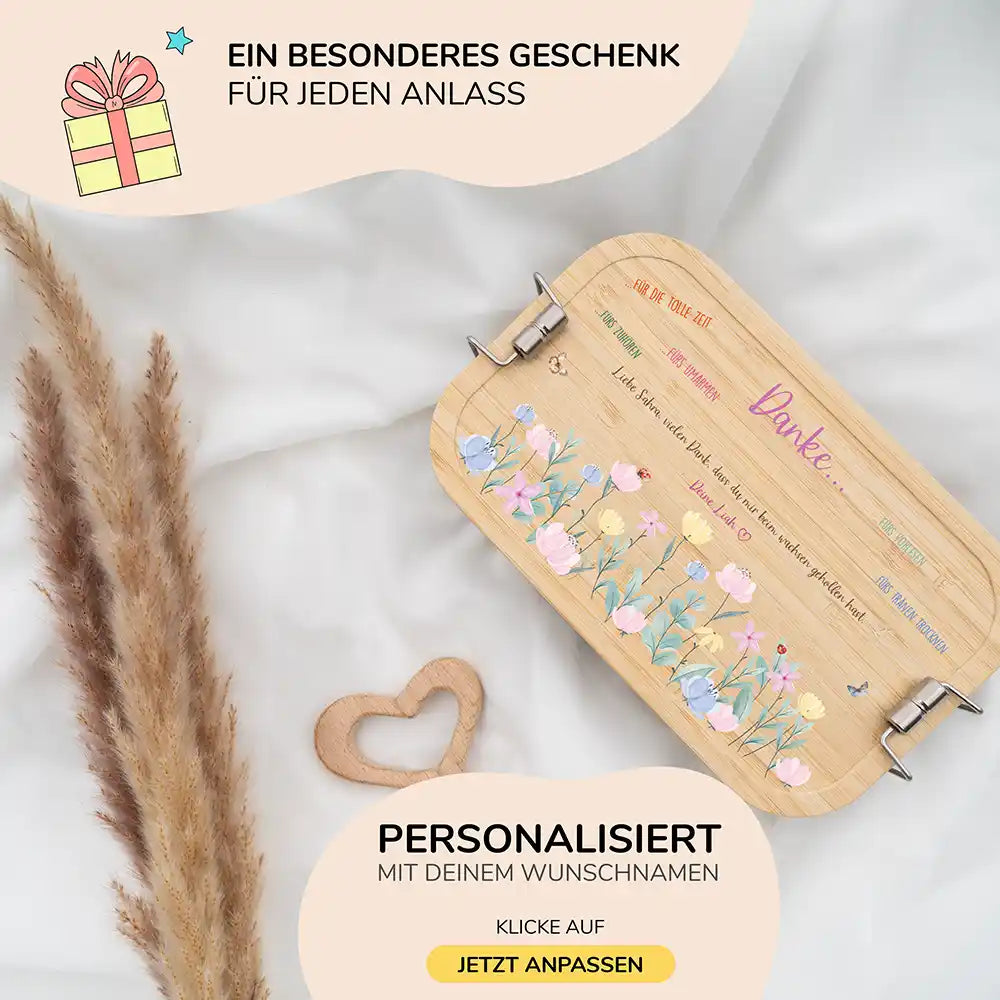 personalisierte brotdose mit blumenwiese design für kinder