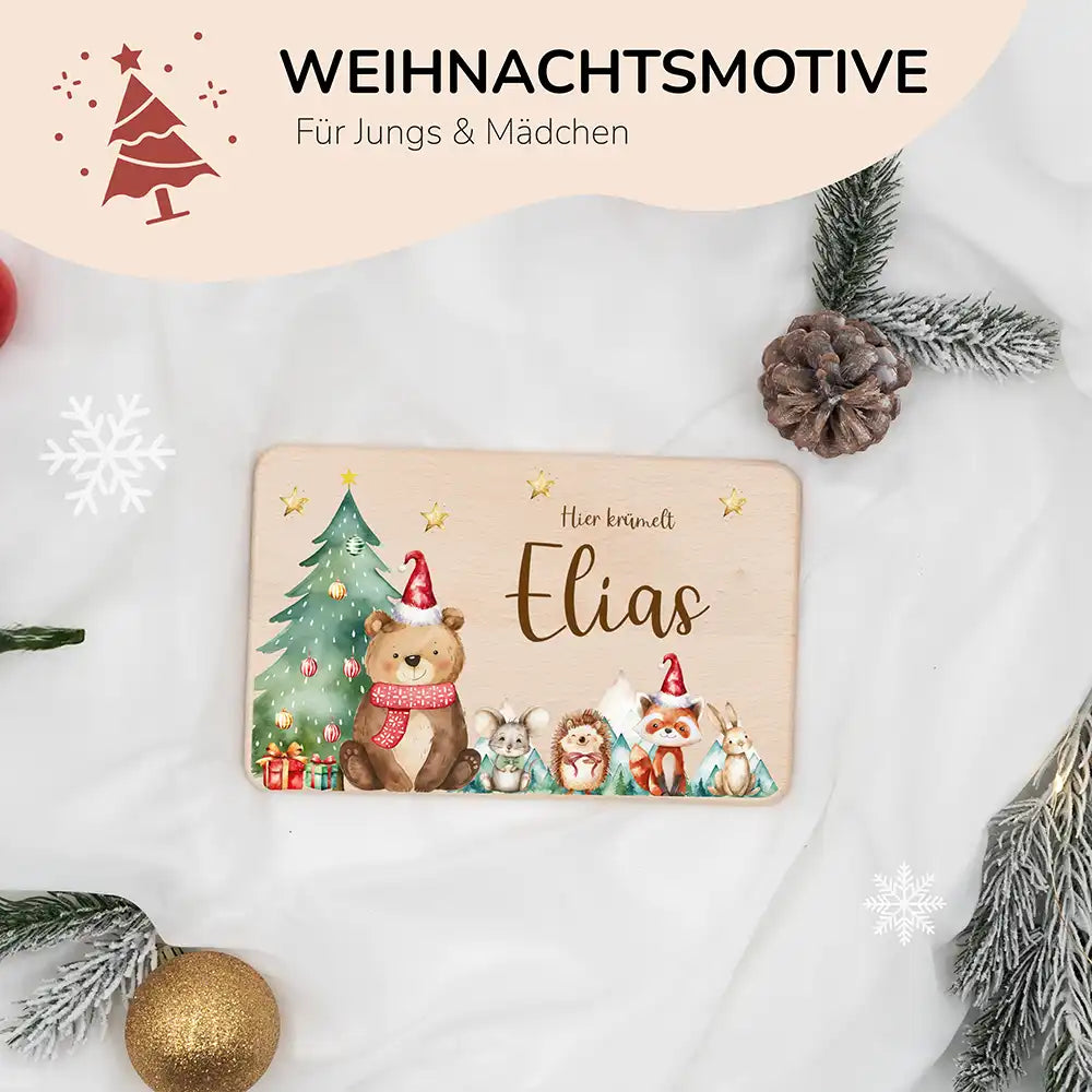 Frühstücksbrettchen Weihnachten Bär und Weihnachtsbaum