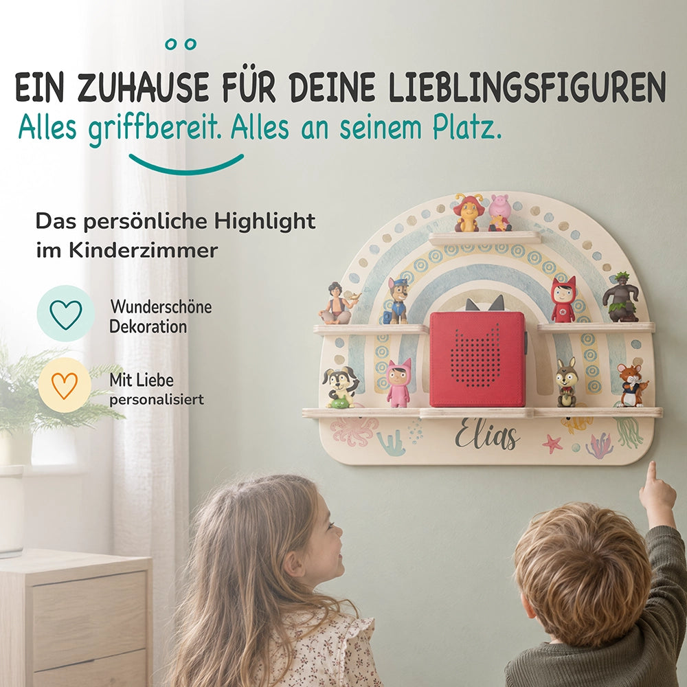 Tonie Regal aus Holz, Toniebox Regal personalisiert Regenbogen 10