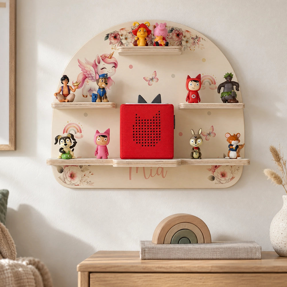 Tonie Regal aus Holz, Toniebox Regal personalisiert Einhorn