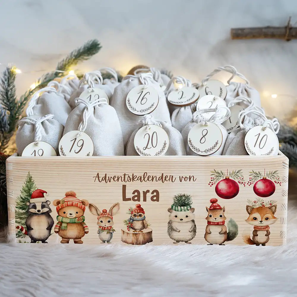 Personalisierte Adventskiste zum Befüllen - Weihnachten Tiere