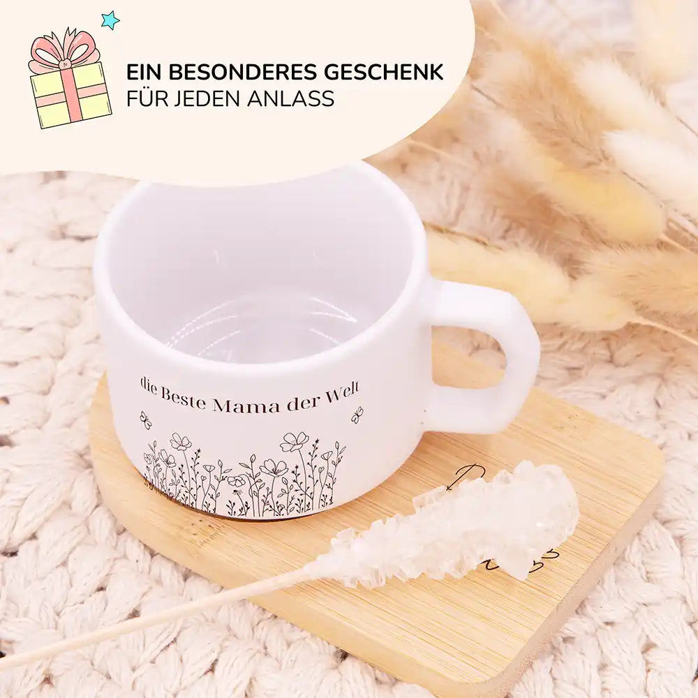 Besonderes Muttertagsgeschenk – personalisierte Keramiktasse Blumenwiese Beste Mama