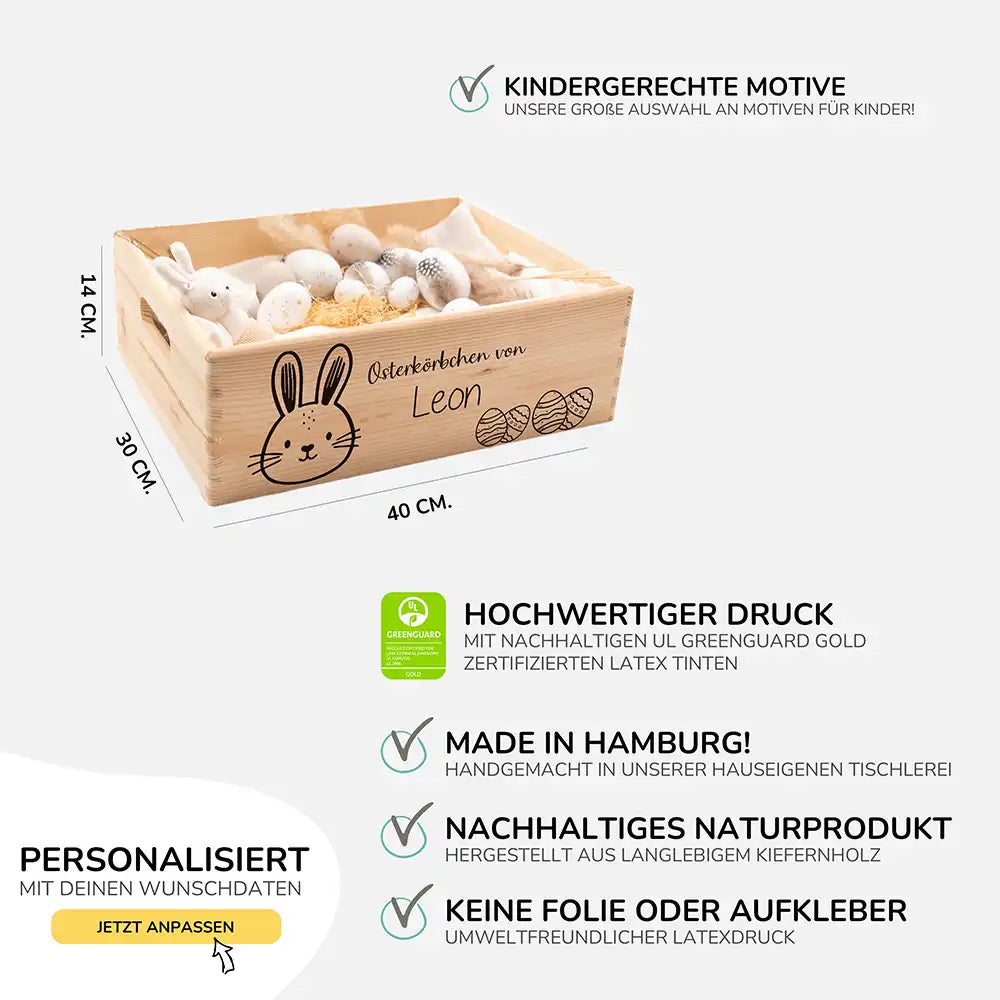 Osterkiste Holz personalisiert - Knopfnase