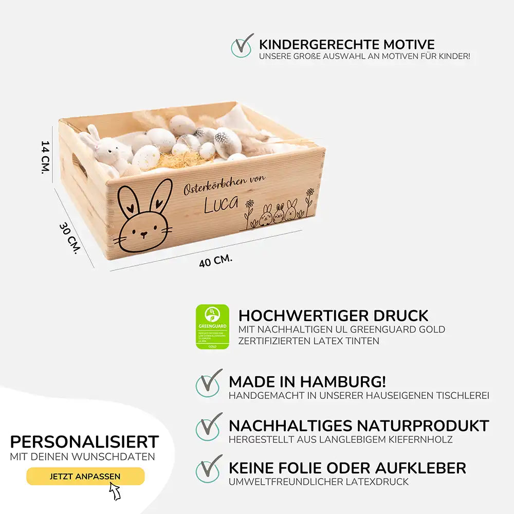 Osterkiste Holz personalisiert - Herzohren-Freunde