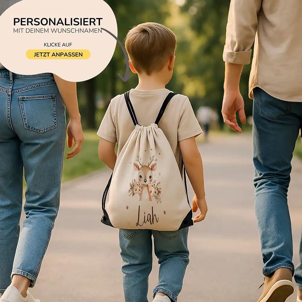 Personalisierter Turnbeutel mit Namen - Baby Reh