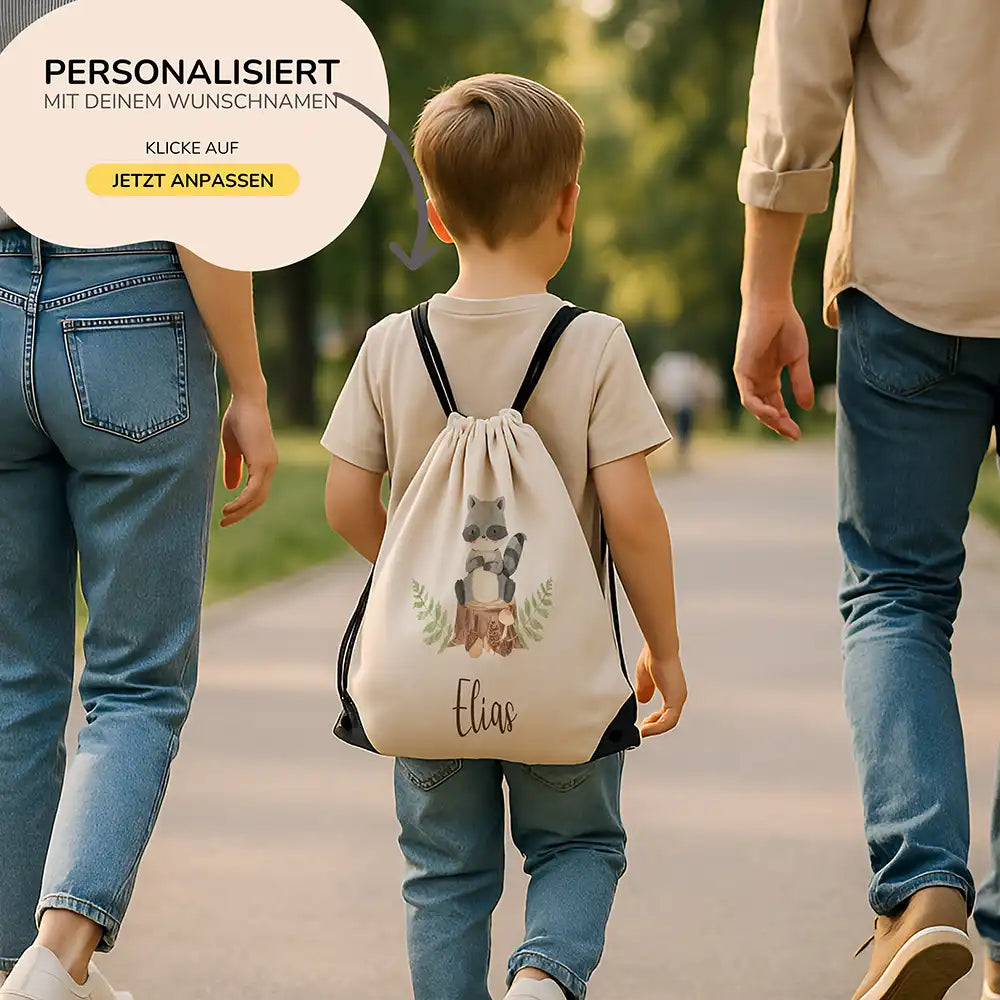 Personalisierter Turnbeutel mit Namen - Waschbär