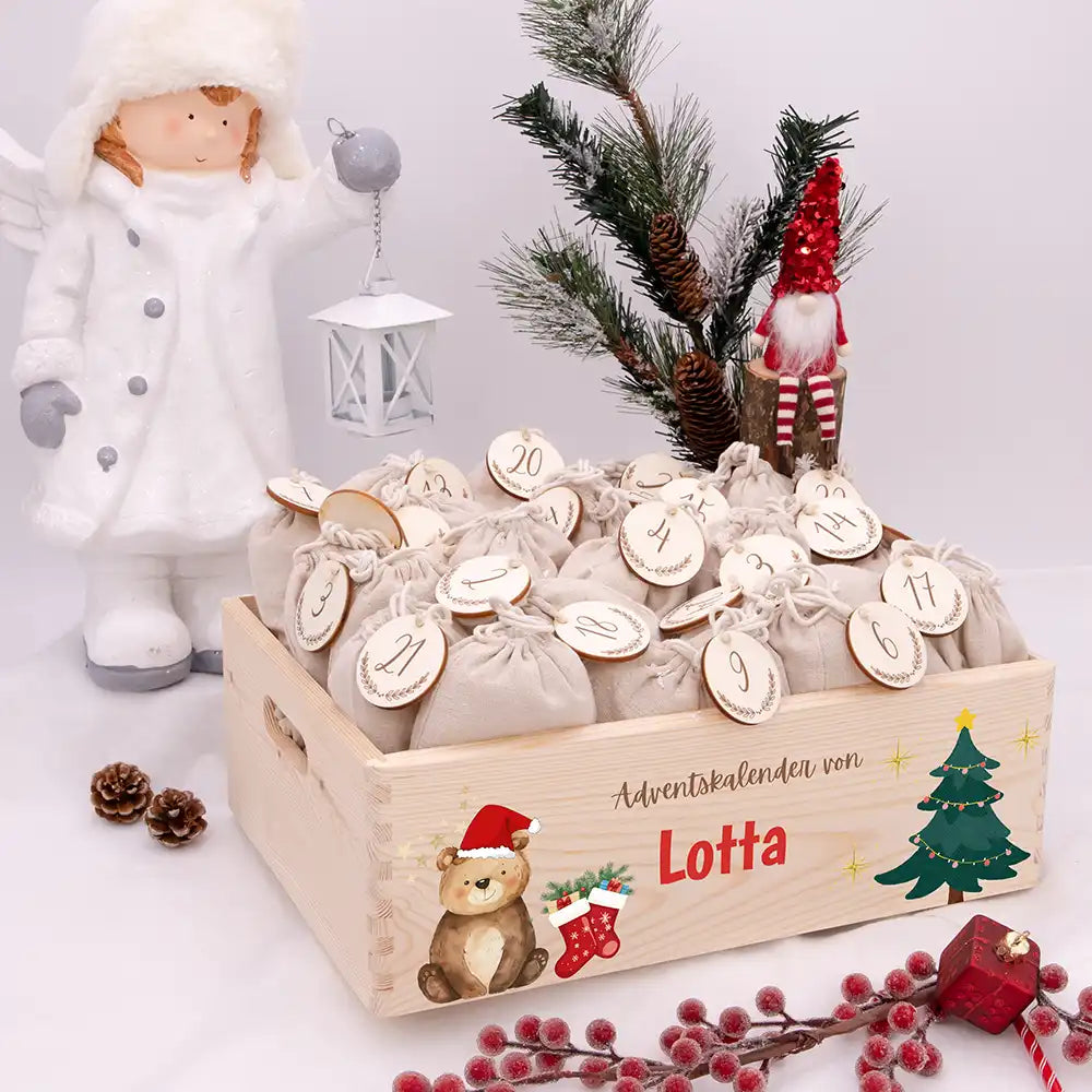 Personalisierte Adventskiste zum Befüllen - Weihnachtsbär