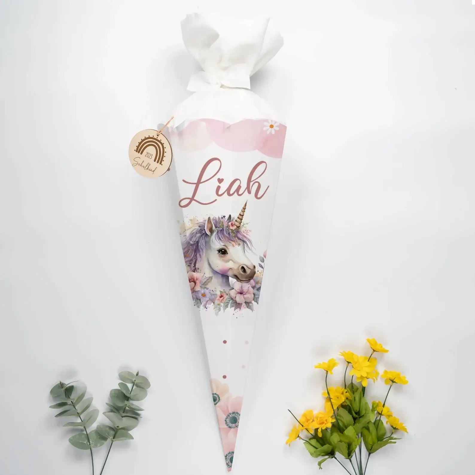 Personalisierte Schultüte mit Namen - Einhorn rosa