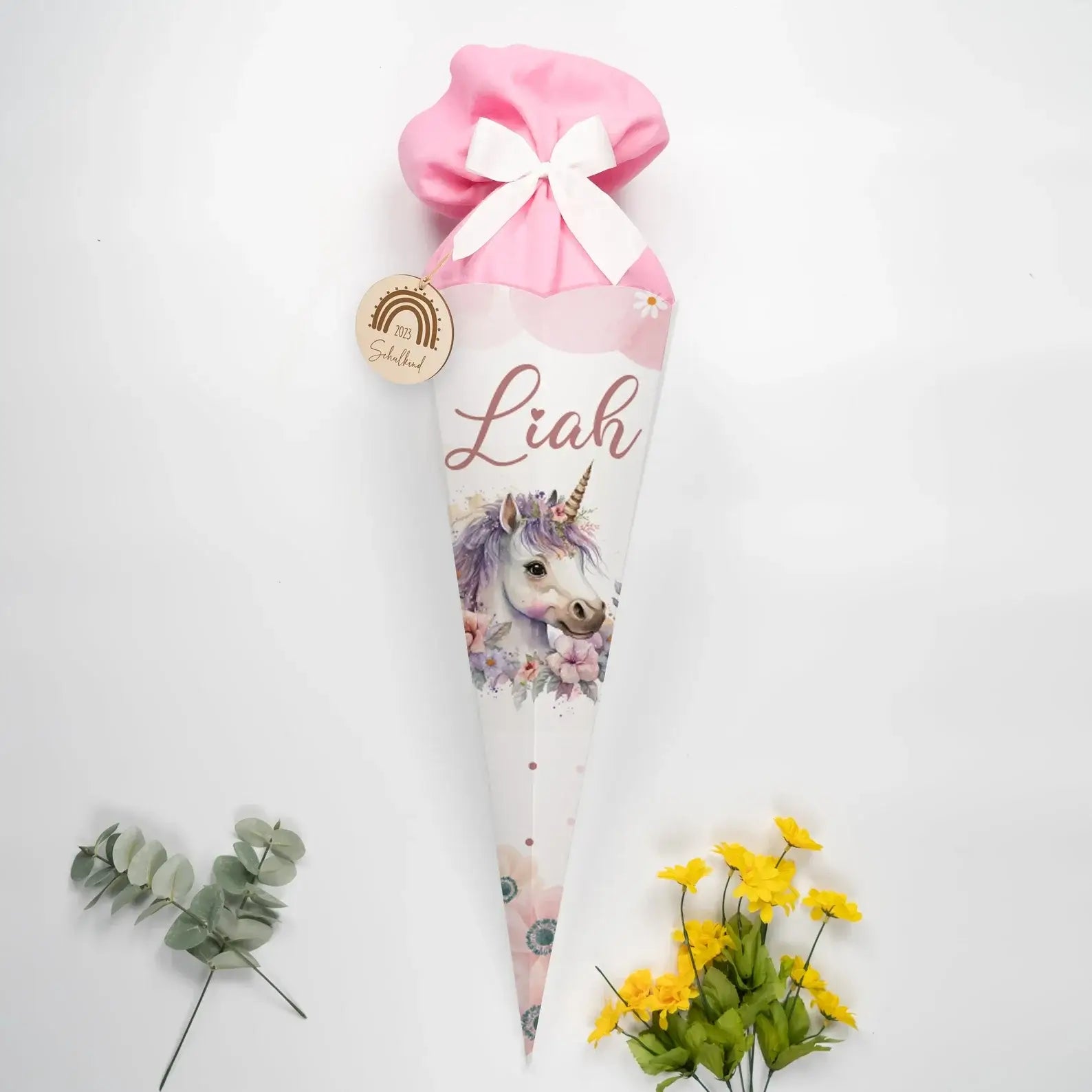 Personalisierte Schultüte mit Namen - Einhorn rosa