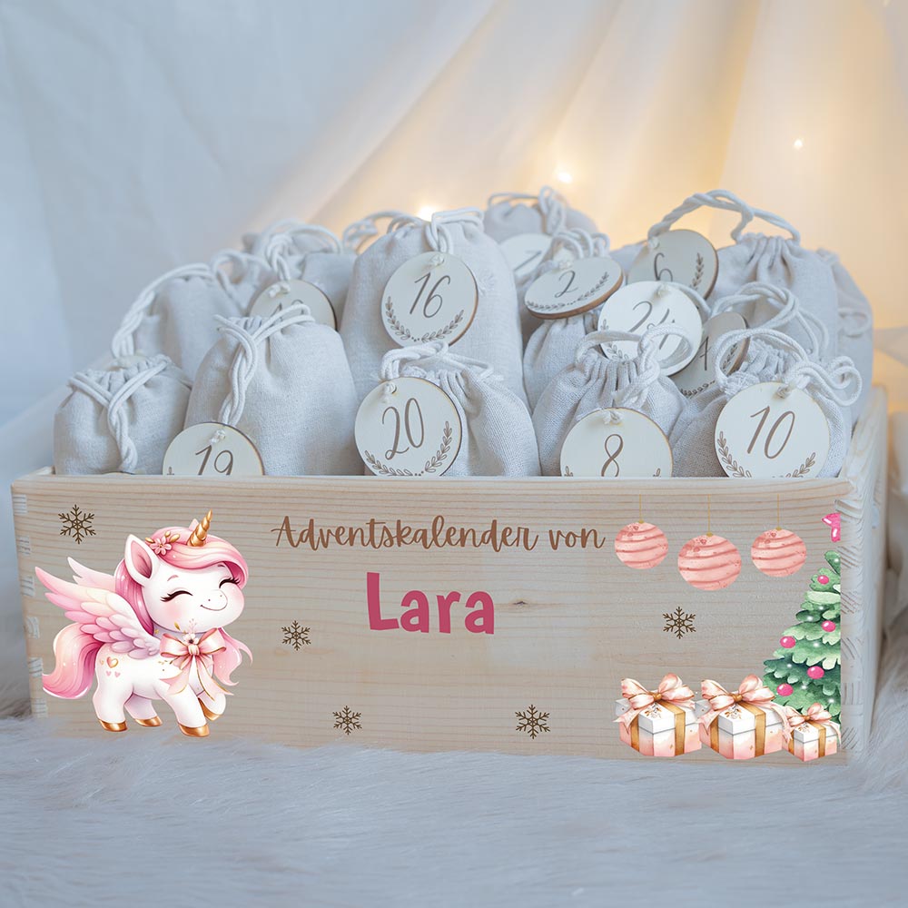Personalisierte Adventskiste zum Befüllen - Einhorn