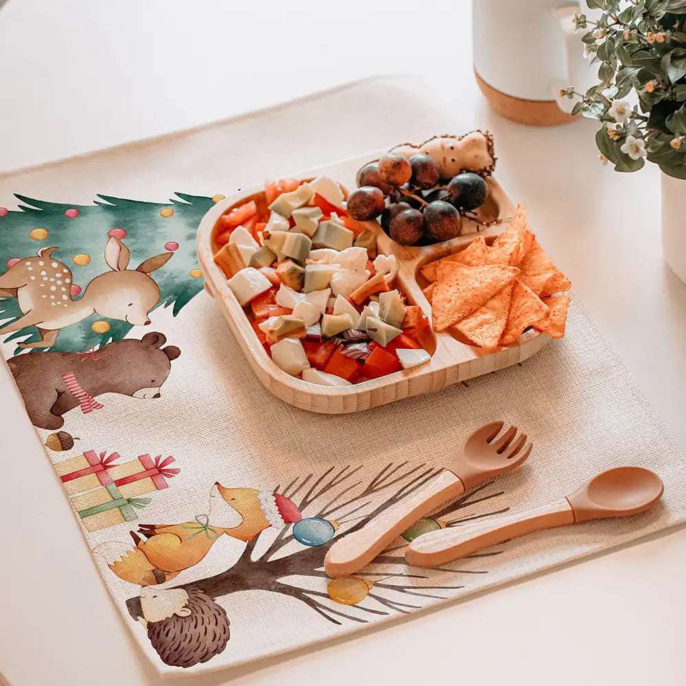 Tischset Kinder personalisiert Weihnachtsmotiv - Bär Weihnachtsbaum