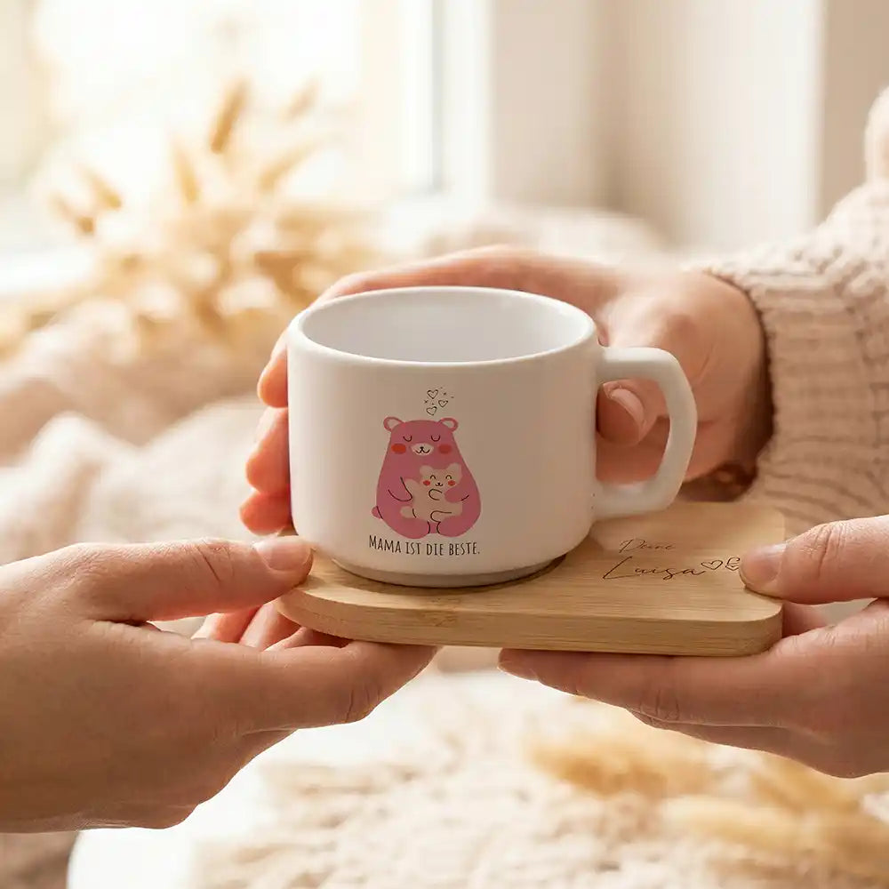 Kaffeetasse personalisiert Muttertag Bär Mama & Kind – made in Hamburg