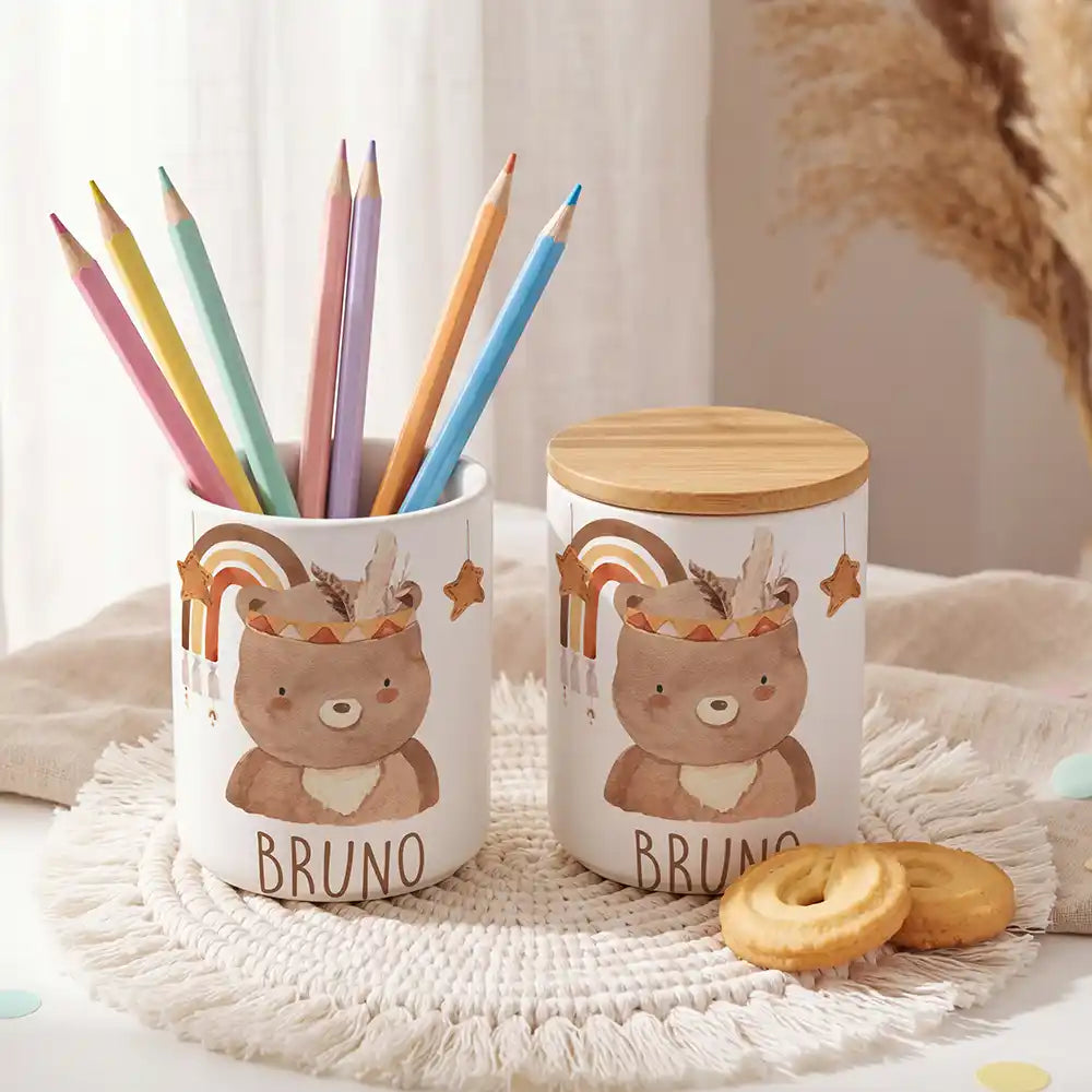 Personalisierte Keksdose Boho-Bär - liebevoll personalisiert