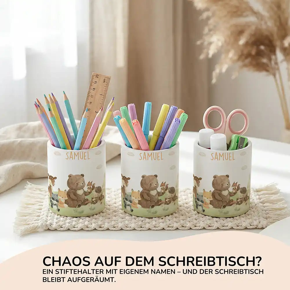 Personalisierter Stiftehalter Waldfreunde IV aus Keramik - Wunschname - Kidsmood.de