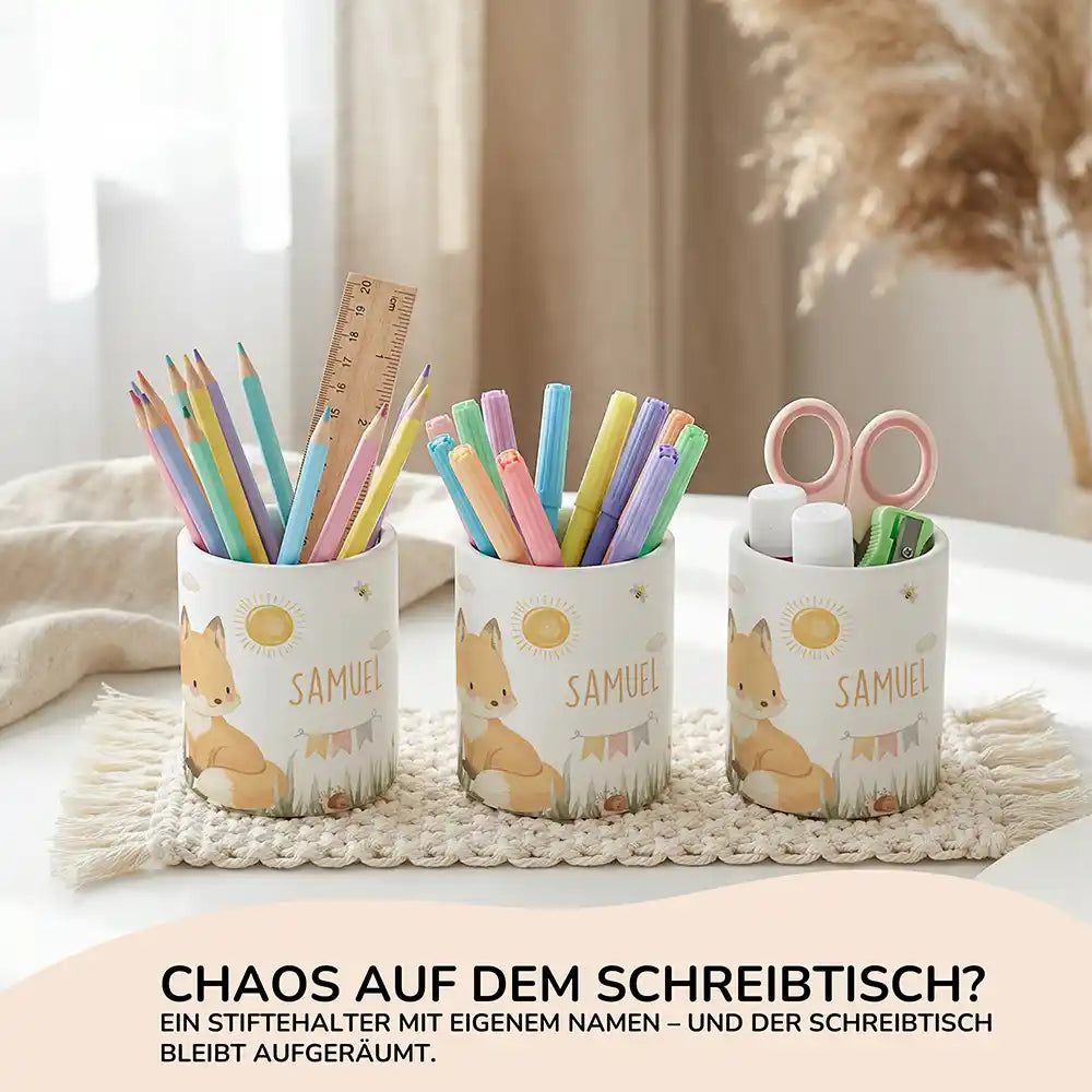 Personalisierter Stiftehalter Fuchs Sommer aus Keramik - Wunschname - Kidsmood.de