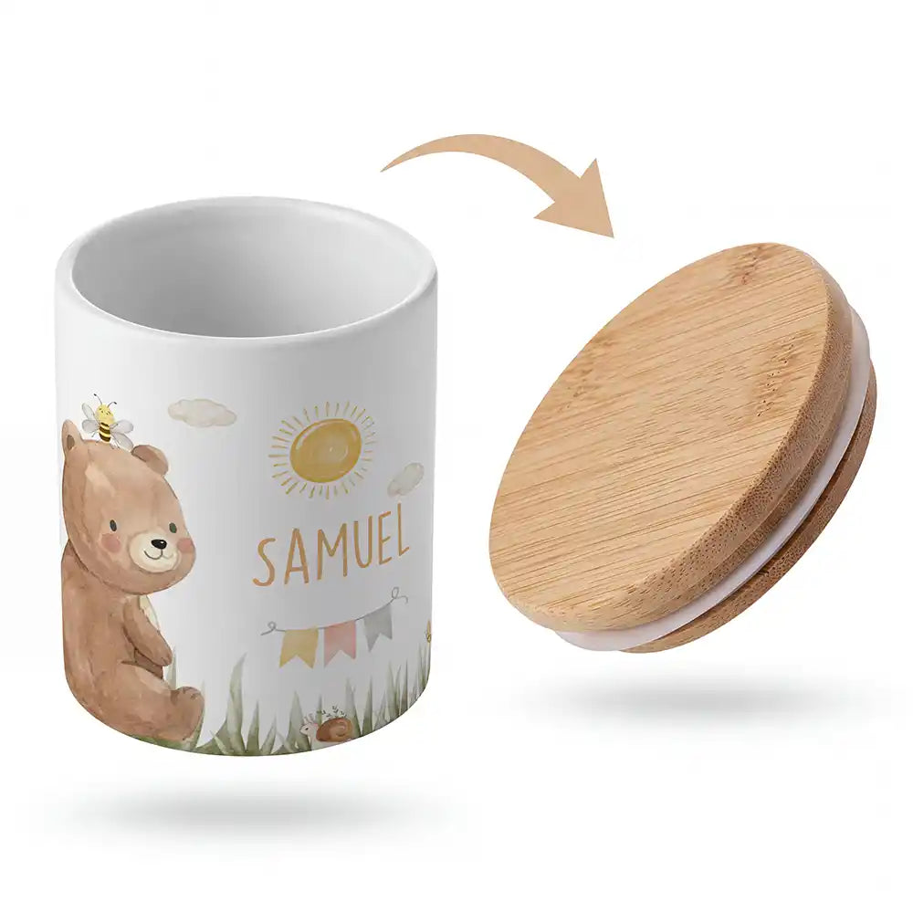 Keramik-Keksdose Bär Sommer mit Wunschnamen - Kinderzimmer-Geschenk
