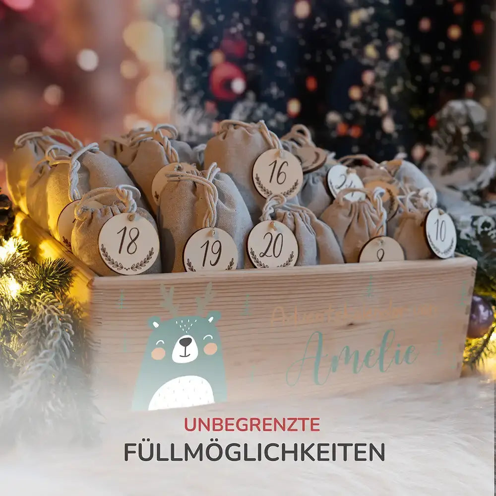 Personalisierte Adventskiste zum Befüllen - Boho Reh